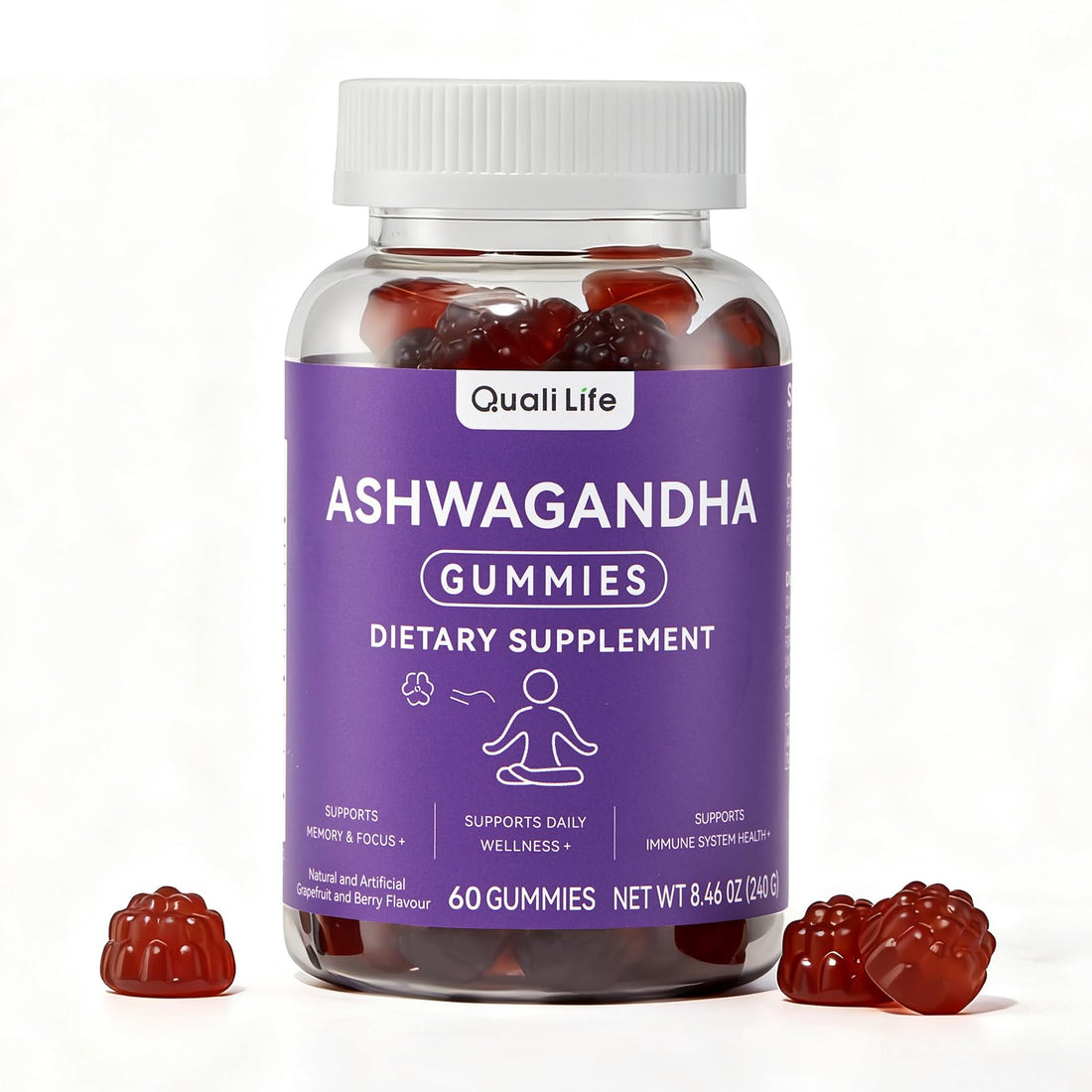 QualiLife Ashwagandha Gummies for Relax & Cortisol Support – High Strength Root Extract with Cranberry & Chaste Tree, Grapefruit & Berry Flavour – Vegan, Non-GMO, Gluten-Free – 60 Gummies (30 Days) QualiLife uk supplements
