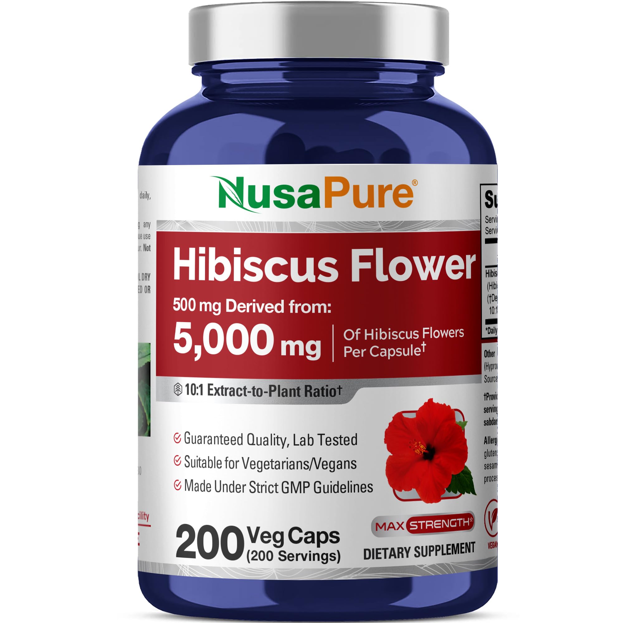 NusaPure Hibiscus Flower 10:1 Extract, 500 mg Equivalent to 5000mg 200 Vegetarian Caps (Non-GMO, Vegan) NusaPure uk supplements