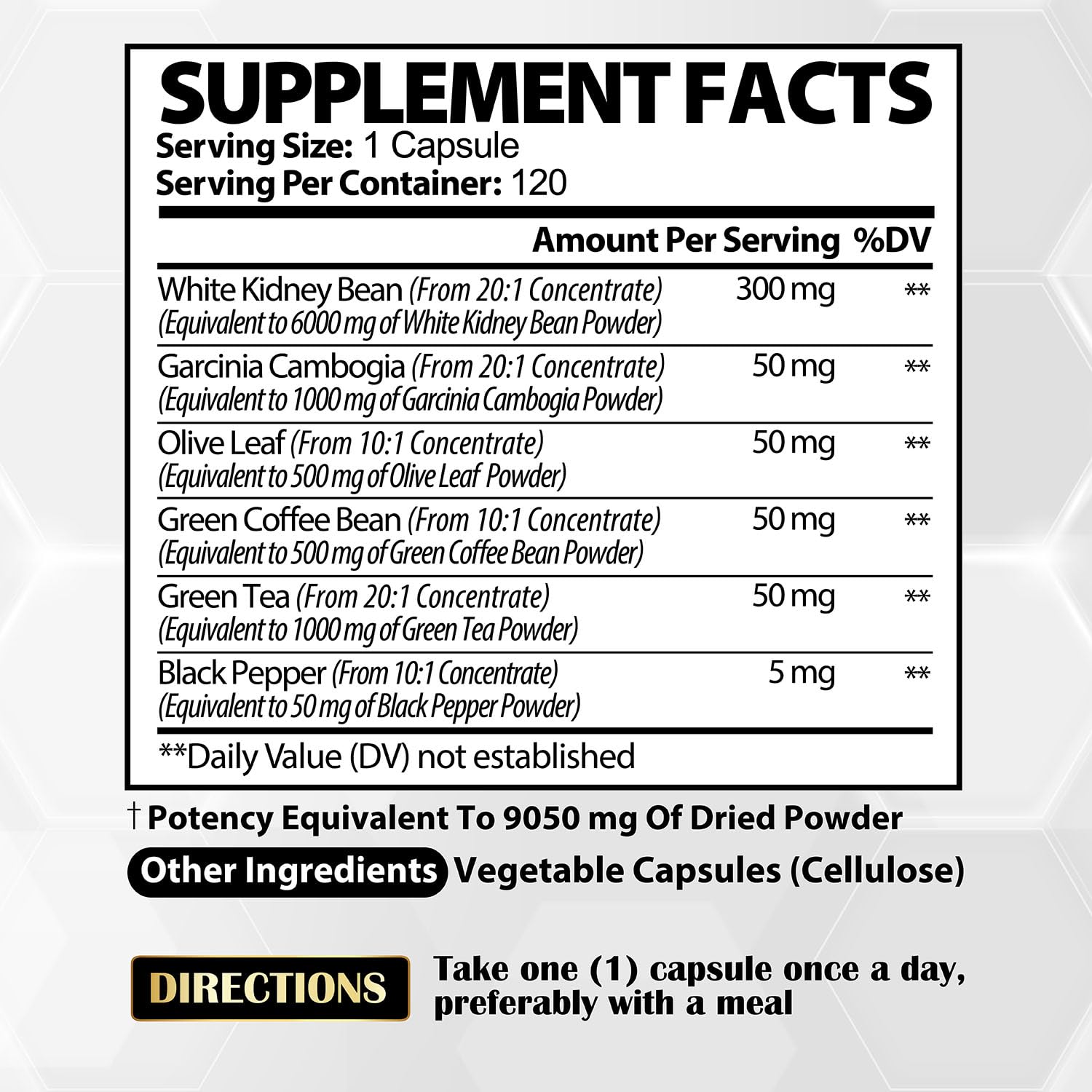 6in1 White Kidney Bean Extract Capsules 9050 Mg - with Garcinia Cambogia, Olive Leaf Satoomi uk supplements