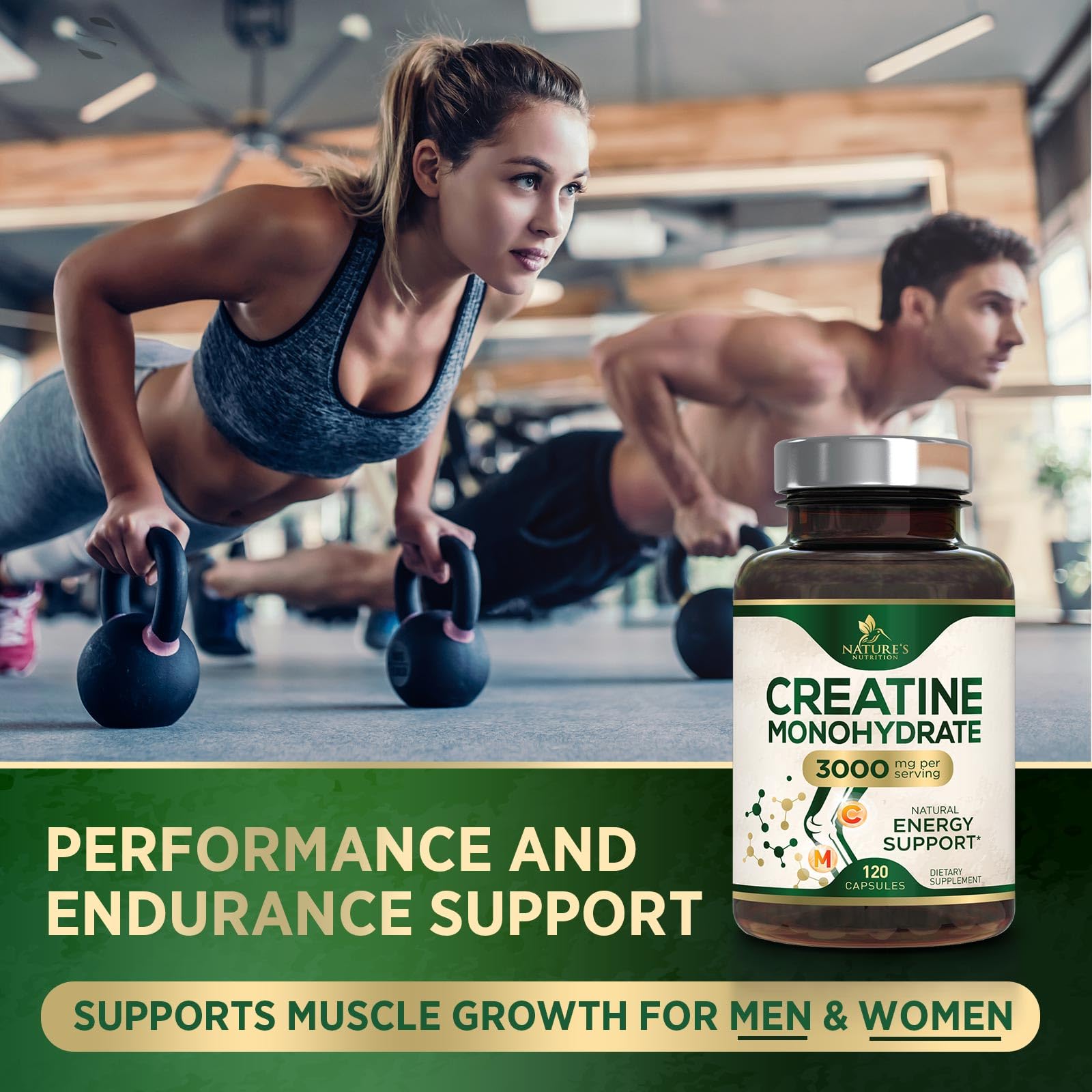 Creatine Monohydrate Capsules 3000mg Per Serving – Micronized Creatine Powder - Supports Lean Muscle, Strength, Energy, & Endurance - Nature's Supplement, Non-GMO, Bottled in USA - 120 Capsules Nature's Nutrition uk supplements