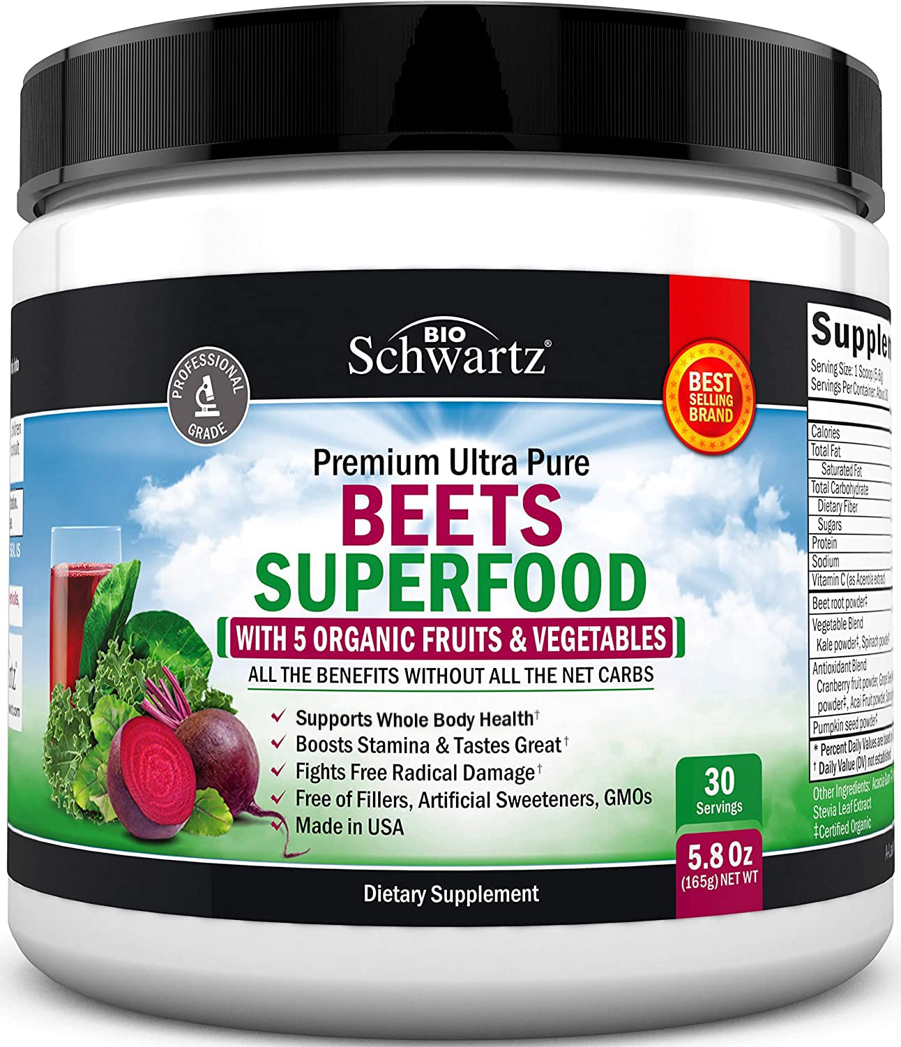 Beet Root Powder - Beets Superfood Supplement with Vitamin C Plus Organic Antioxidant BioSchwartz uk supplements