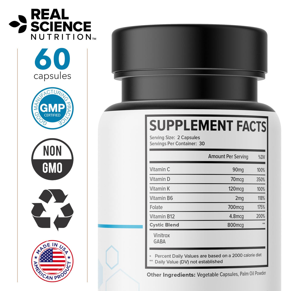 Real Science Cystic Miracle - Lung Support Supplement for Breathing Support and Mucus Clearance – with Vinitrox & GABA to Help Clear Lungs and Aid Respiratory Health, Made in USA, 60 Caps Real Science Nutrition uk supplements