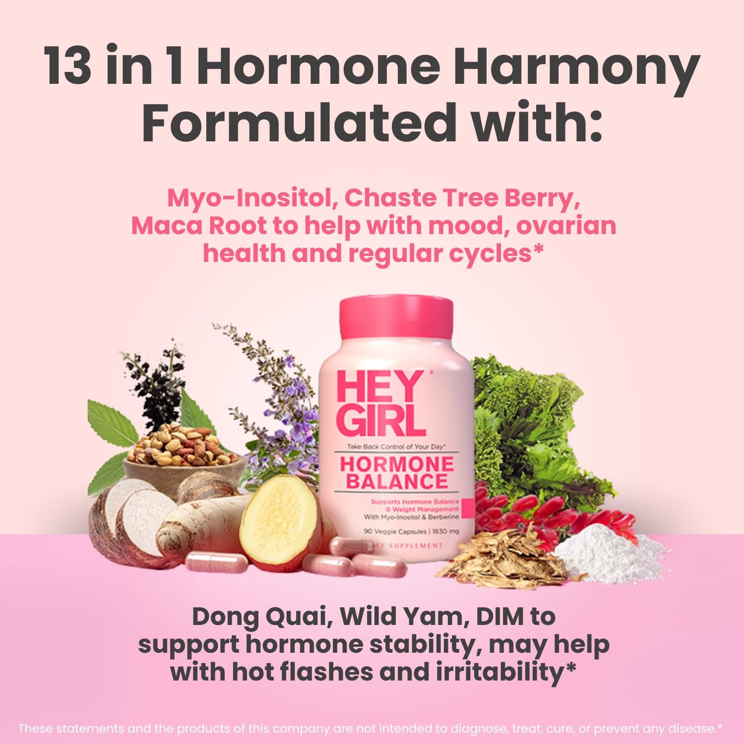 Hey Girl Hormone Balance for Women – 13-in-1 Menopause, PMS & Cycle Support – Mood & Hot Flash Support – w Myo-Inositol, Berberine, Maca Root, Black Cohosh, DIM, Dong Quai HEY GIRL NUTRITION uk supplements