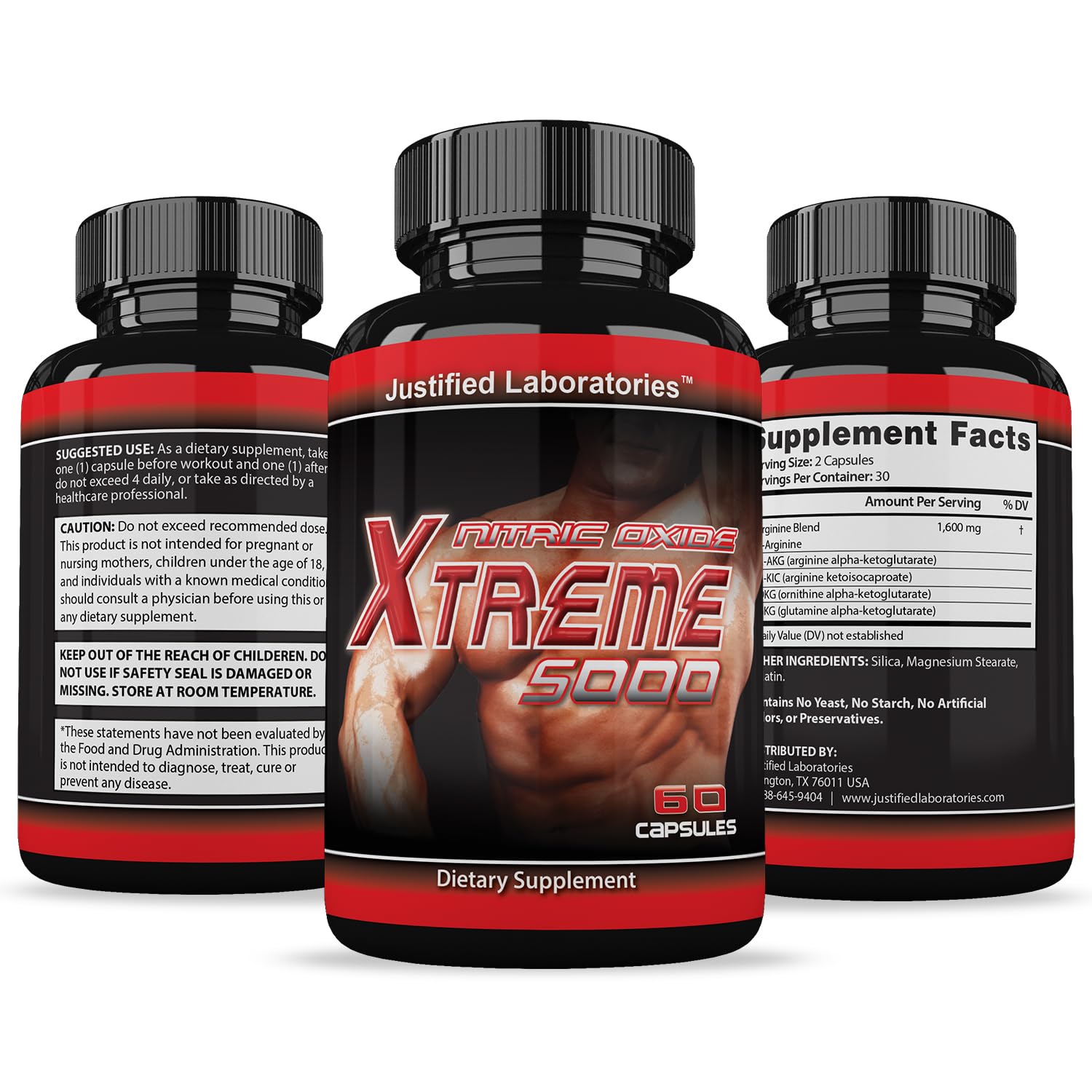 Nitric Oxide Xtreme 5000 Advanced Men's Heath Formula 60 Capsules Justified Laboratories uk supplements