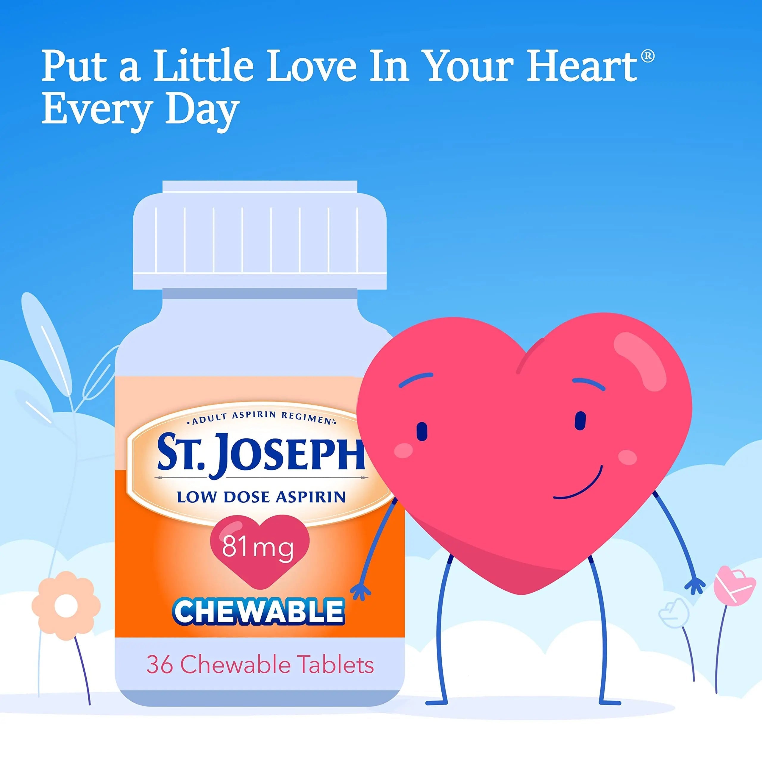 St. Joseph Aspirin Pain Reliever (NSAID) 81mg, Chewable Orange Tablets Adult Low Dose Regimen , 108 ct (3 x 36 ct Tablets per Bottle) St. Joseph uk supplements