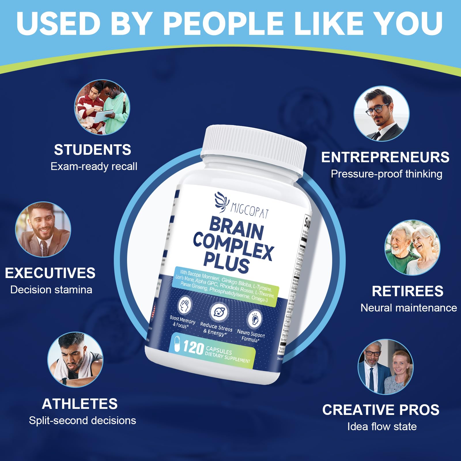 Brain Supplements for Memory & Focus - Nootropic with Bacopa Monnieri, Lion's Mane, Alpha GPC, Phosphatidylserine | Supports Mental Clarity & Cognitive Function | Vitamin B6 & B12-120 Capsules Migcopat uk supplements
