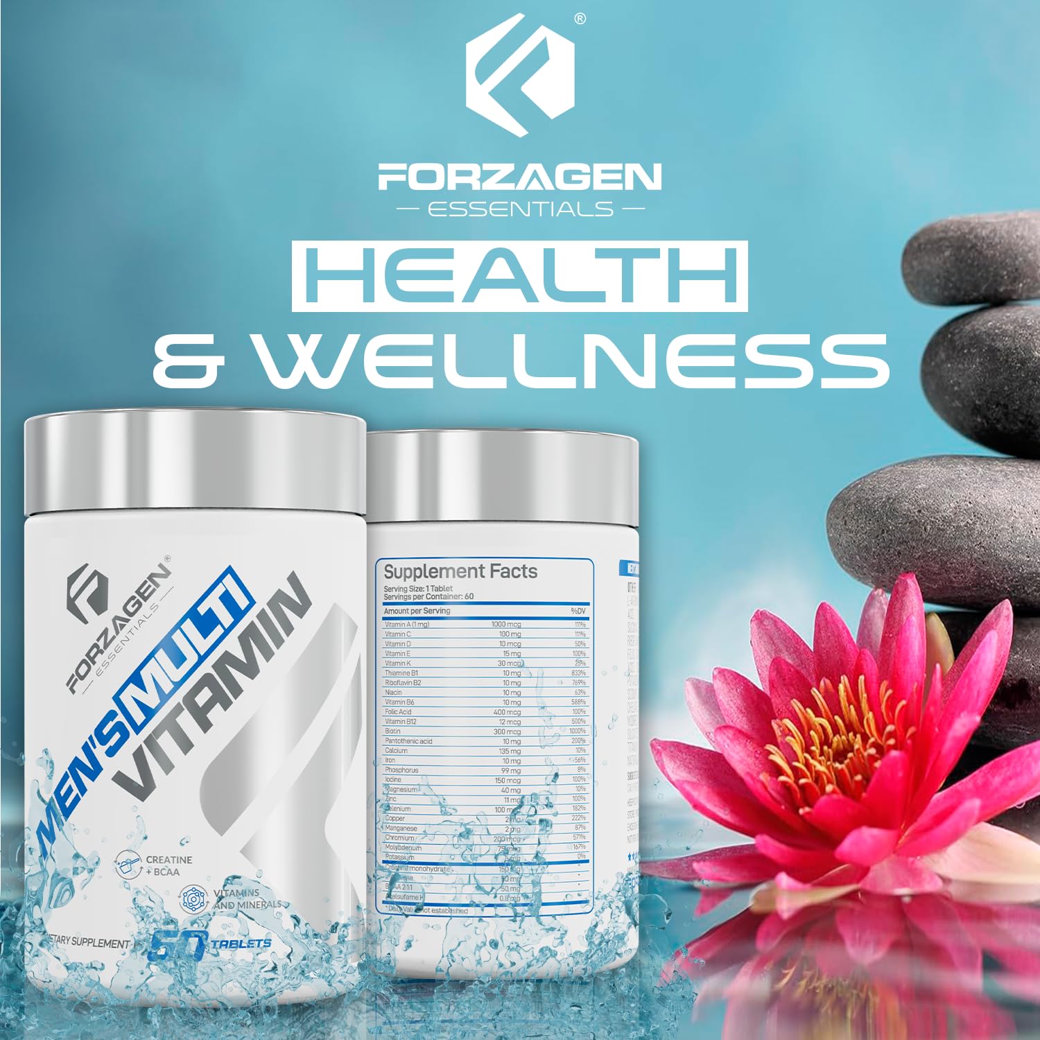 Forzagen Essentials Men's Multivitamin with Creatine and BCAA, Complete Vitamin and Mineral Complex, 60 Tablets Forzagen uk supplements