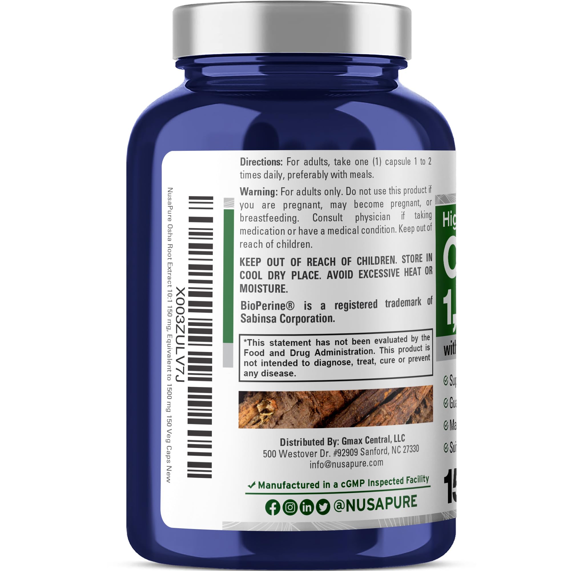 NusaPure OSHA Root Extract 1500 mg per Vegan Caps - 150 Count (10:1 Extract, Non-GMO, Vegan, Bioperine) Ligusticum Porteri NusaPure uk supplements