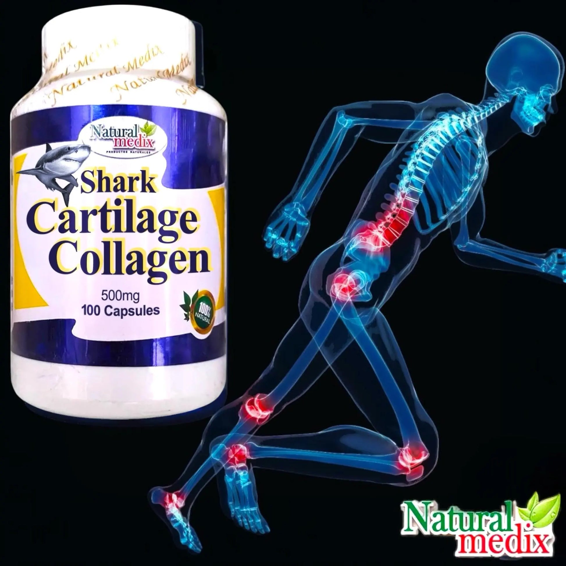 Natural medix Cartilage – Joint Support Supplement with Glucosamine, Collagen & Magnesium – 100 Caps - Cartílago de Tiburon Natural medix uk supplements