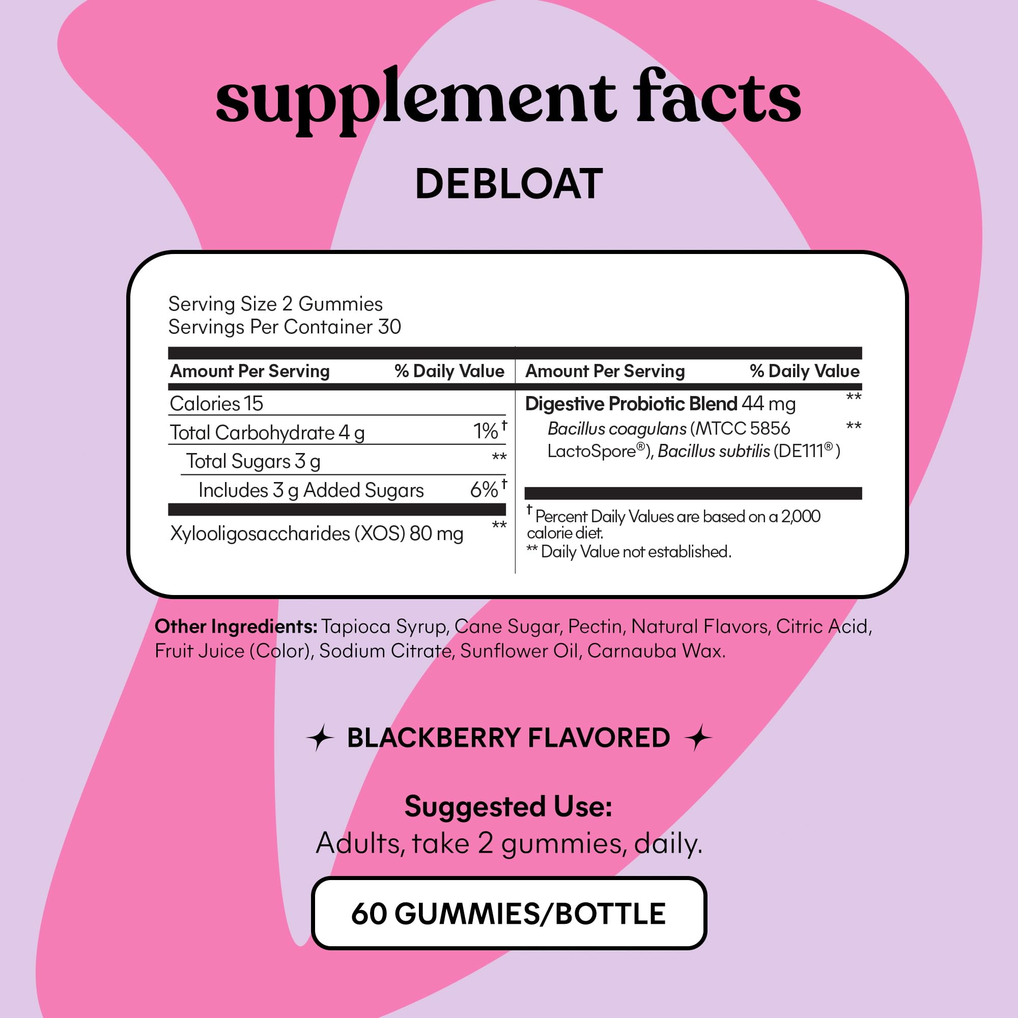 Lemme Debloat - Digestive & Gut Health Gummies with 2 Clinically Studied Probiotics & Prebiotic, Vegetarian, Gluten Free, Non GMO, BlackBerry Flavor (60 Count) Lemme uk supplements