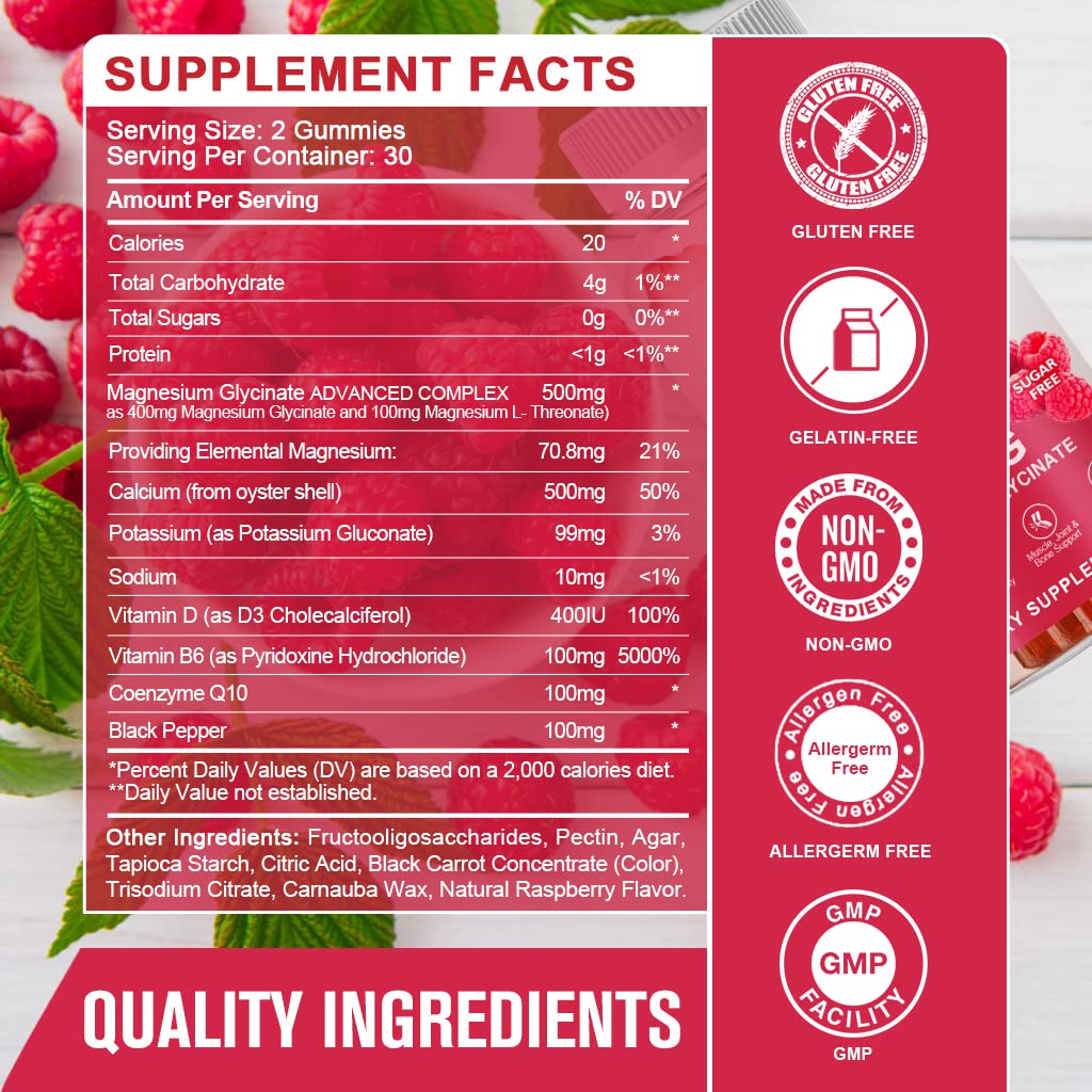 Magnesium Glycinate Gummies 400 mg with 100 mg Composite magnesium - Chelated Magnesium Potassium Supplement with Vitamin D, B6 Supports Calm, Sleep, Memory & Muscle Cramps,Sugar Free - 120 Gummies GONGOTA uk supplements