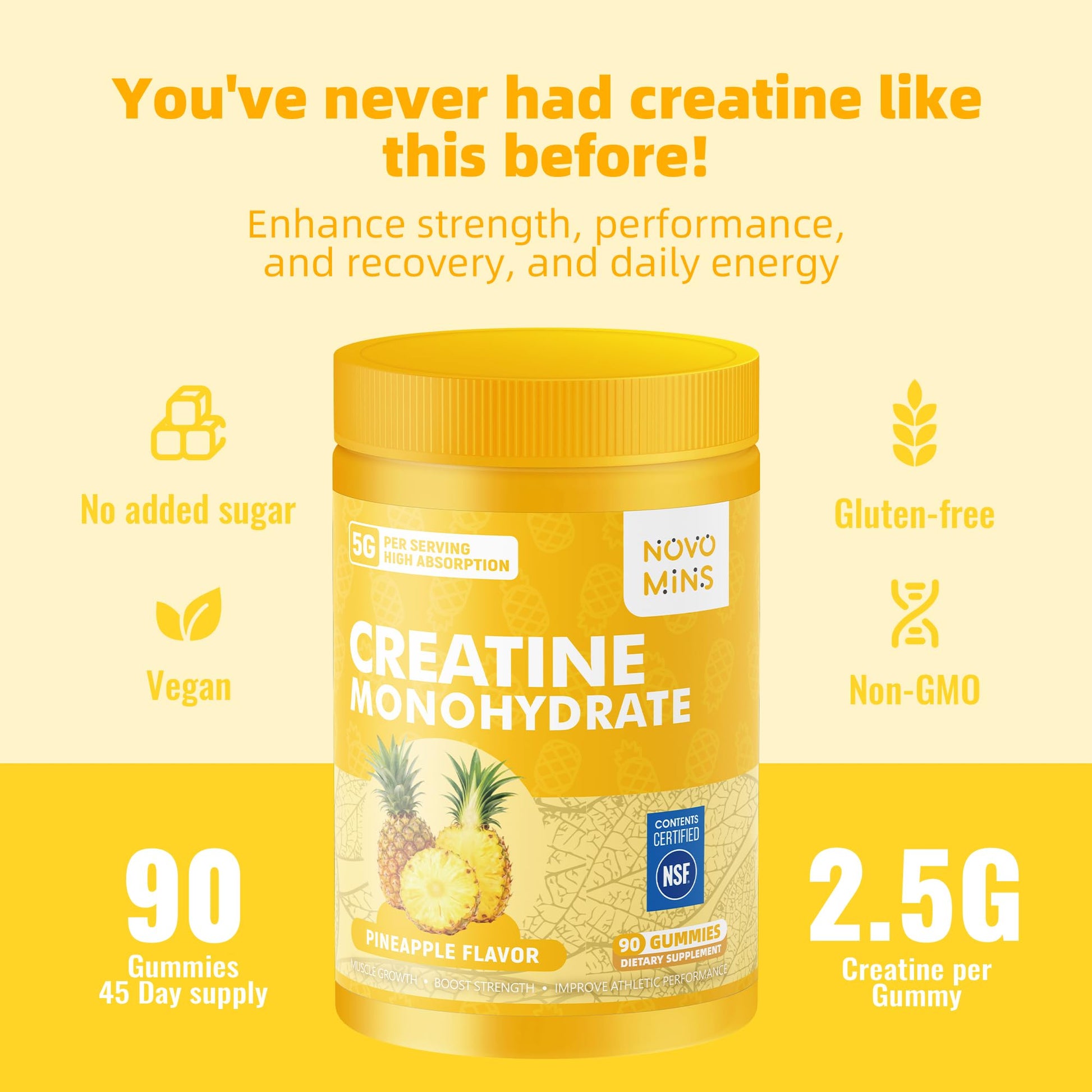 novomins Creatine Monohydrate Gummies for Men & Women, Chewables Creatine Monohydrate for Muscle Strength, Muscle Builder, Energy Boost, Pre-Workout Supplement novomins uk supplements