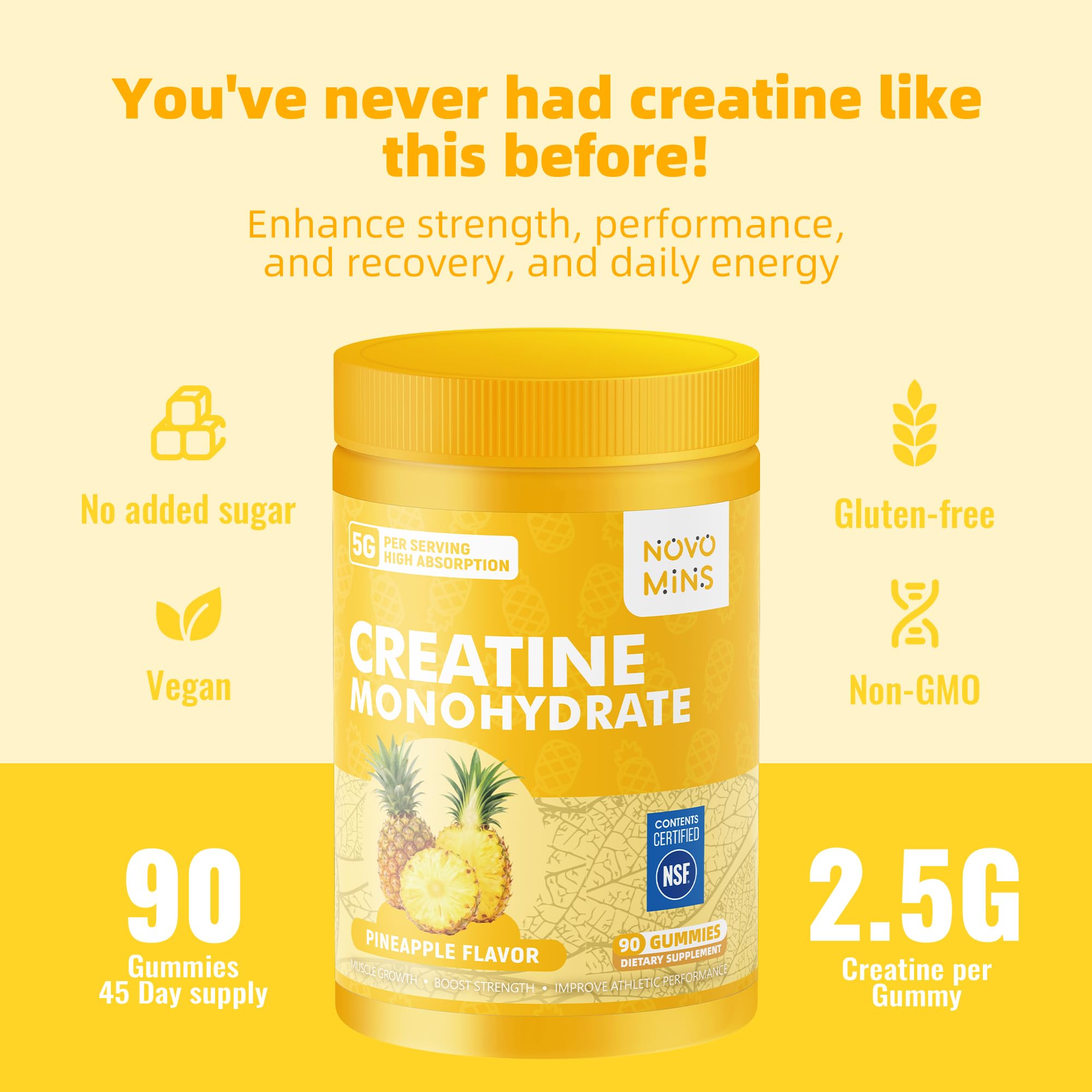 novomins Creatine Monohydrate Gummies for Men & Women, Chewables Creatine Monohydrate for Muscle Strength, Muscle Builder, Energy Boost, Pre-Workout Supplement novomins uk supplements