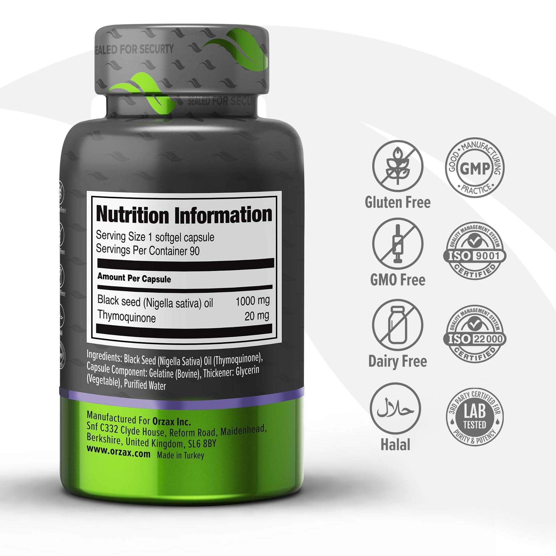 ORZAX Black Seed Oil Organic Cold Pressed Capsules with 2% Thymoquinone ORZAX uk supplements