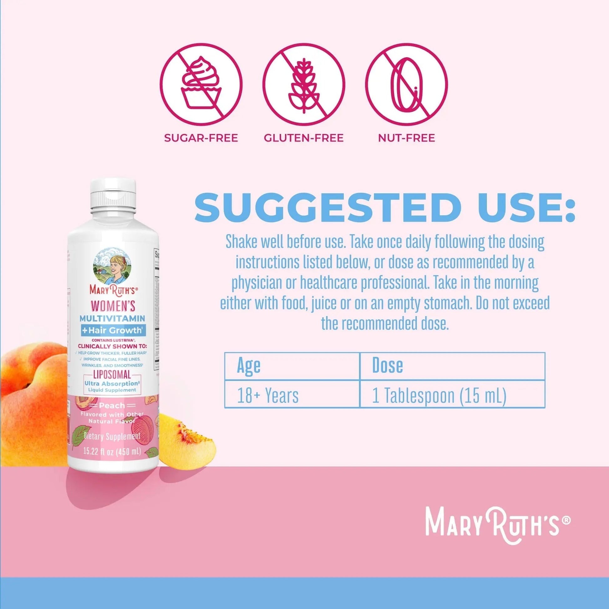 MaryRuth's Women's Multivitamin + Hair Growth Liposomal (Peach) & Iron Liquid (Berry) | Clean Label Project Verified® | MARYRUTH'S uk supplements