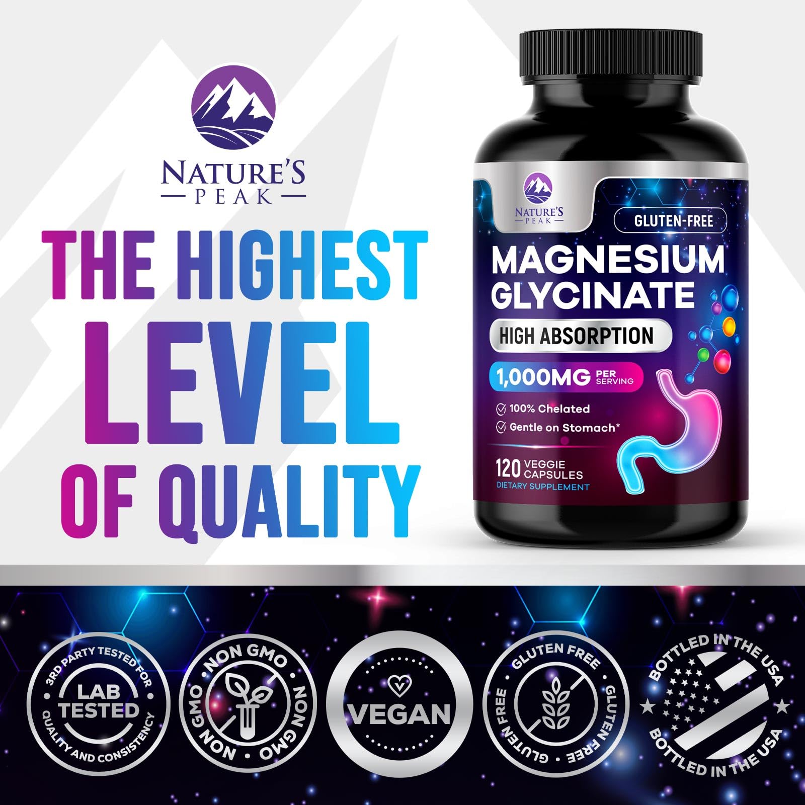 Magnesium Glycinate Capsules 1000mg Per Serving - Pure & Chelated for Max Absorption - Supports Muscle, Nerve & Heart Health, Sleep Support - Magnesium Supplement for Whole Body Support - 120 Capsules Nature's Peak uk supplements