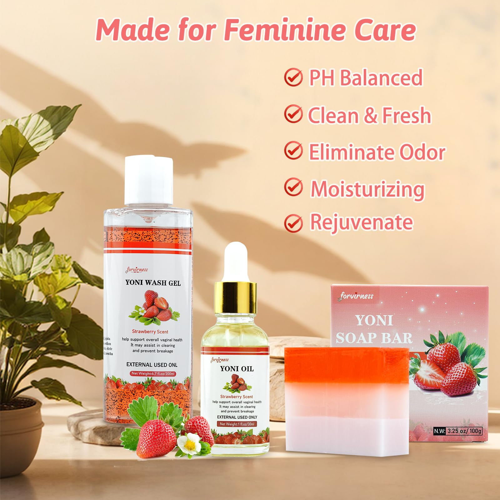 Yoni Wash Yoni Oil Yoni Bar Soap for Women PH Balance, Strawberry Body Oil, Feminine Wash forvirness uk supplements