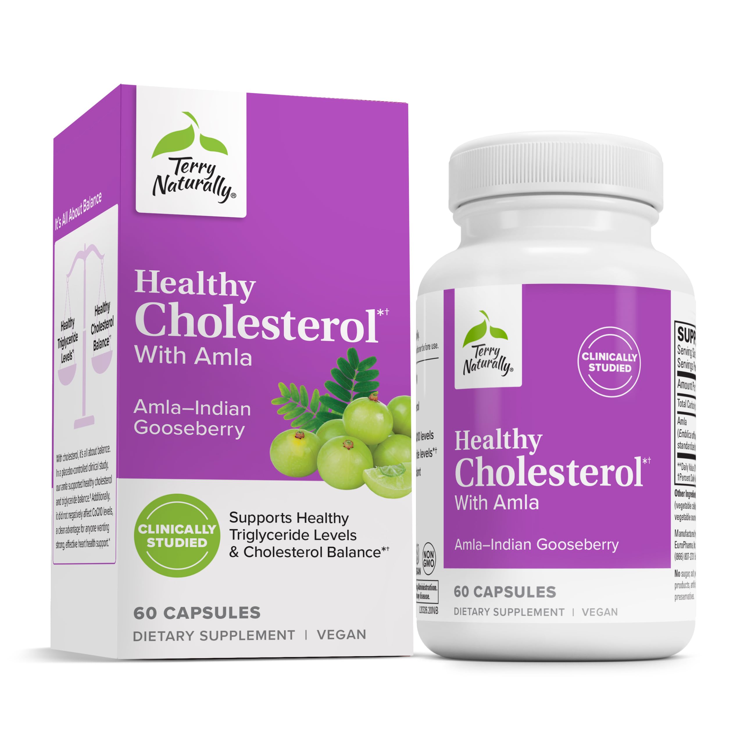Terry Naturally Healthy Cholesterol with Amla - Antioxidant Supplement for Immune & Heart Support - Supplement to Aid Healthy Cholesterol & Triglyceride - 60 Capsules Terry Naturally uk supplements