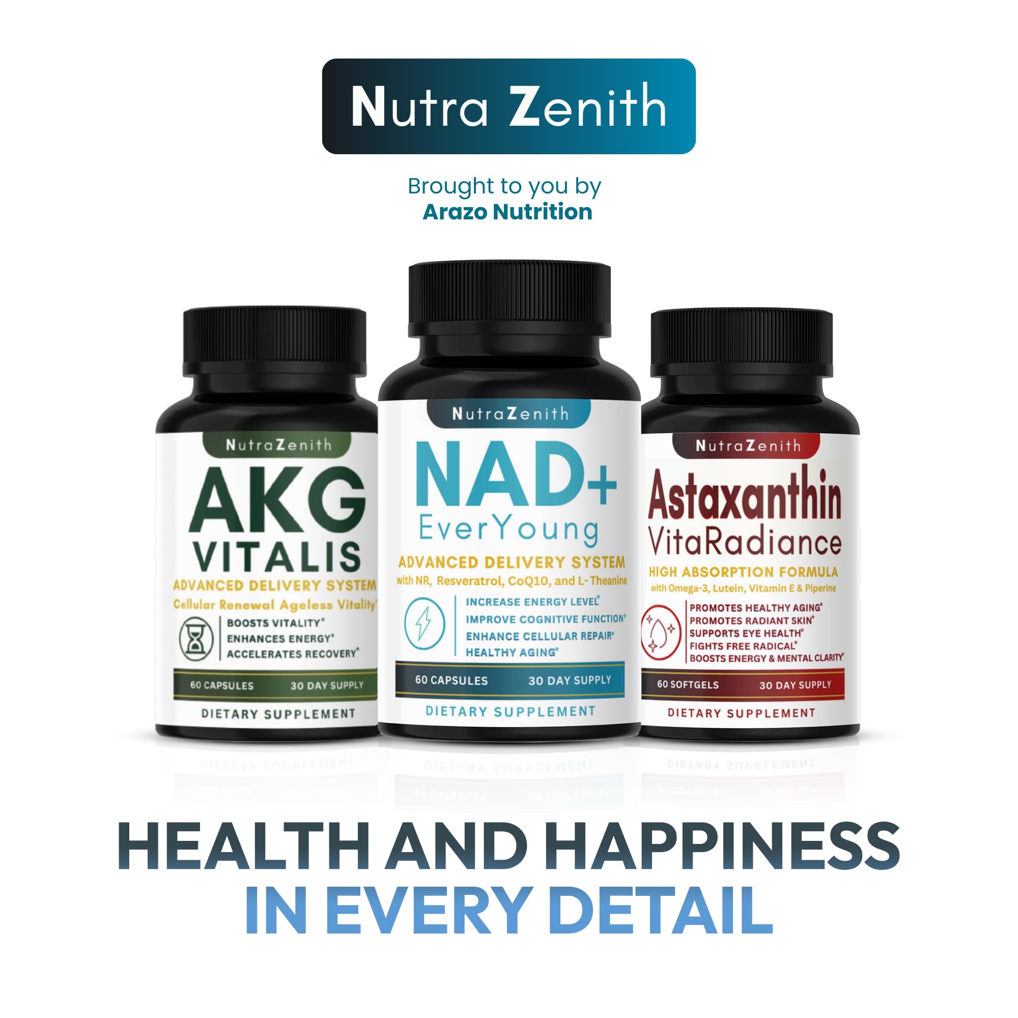 NAD+ Supplement with Nicotinamide Riboside (NMN Alternative), CoQ10 & Resveratrol – 60 Capsules for Healthy Aging Support, Energy Boost & Cognitive Function Enhancement – Cellular Renewal & Vitality Arazo Nutrition uk supplements