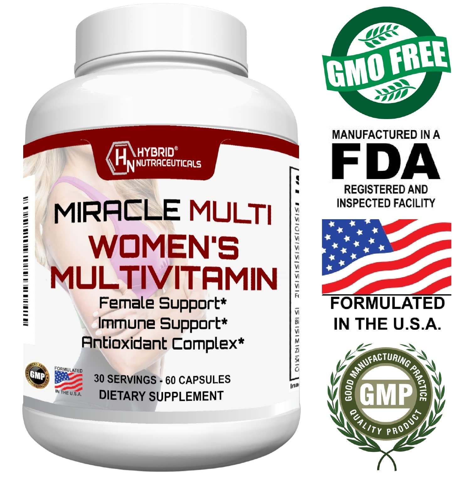 MiracleMulti Multivitamin for Women - Female Support Formula, Immune Support, Minerals, Biotin, Antioxidants & Superfoods Blend – 60 Capsules Hybrid Nutraceuticals uk supplements