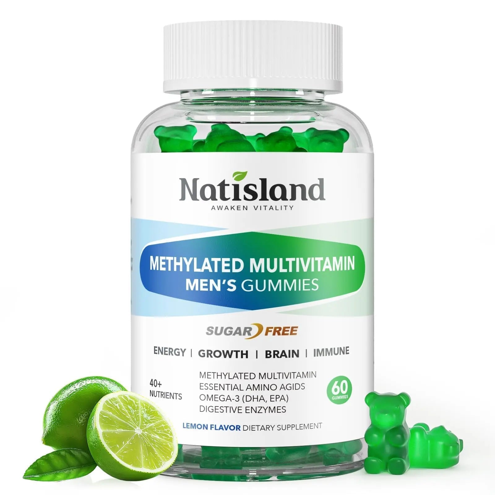 Methylated Multivitamin for Men Gummies, Men`s Multivitamins Gummies with Vitamin B Complex, A, C ,D3, E, K2, Calcium, Magnesium, Omega-3 NATISLAND uk supplements