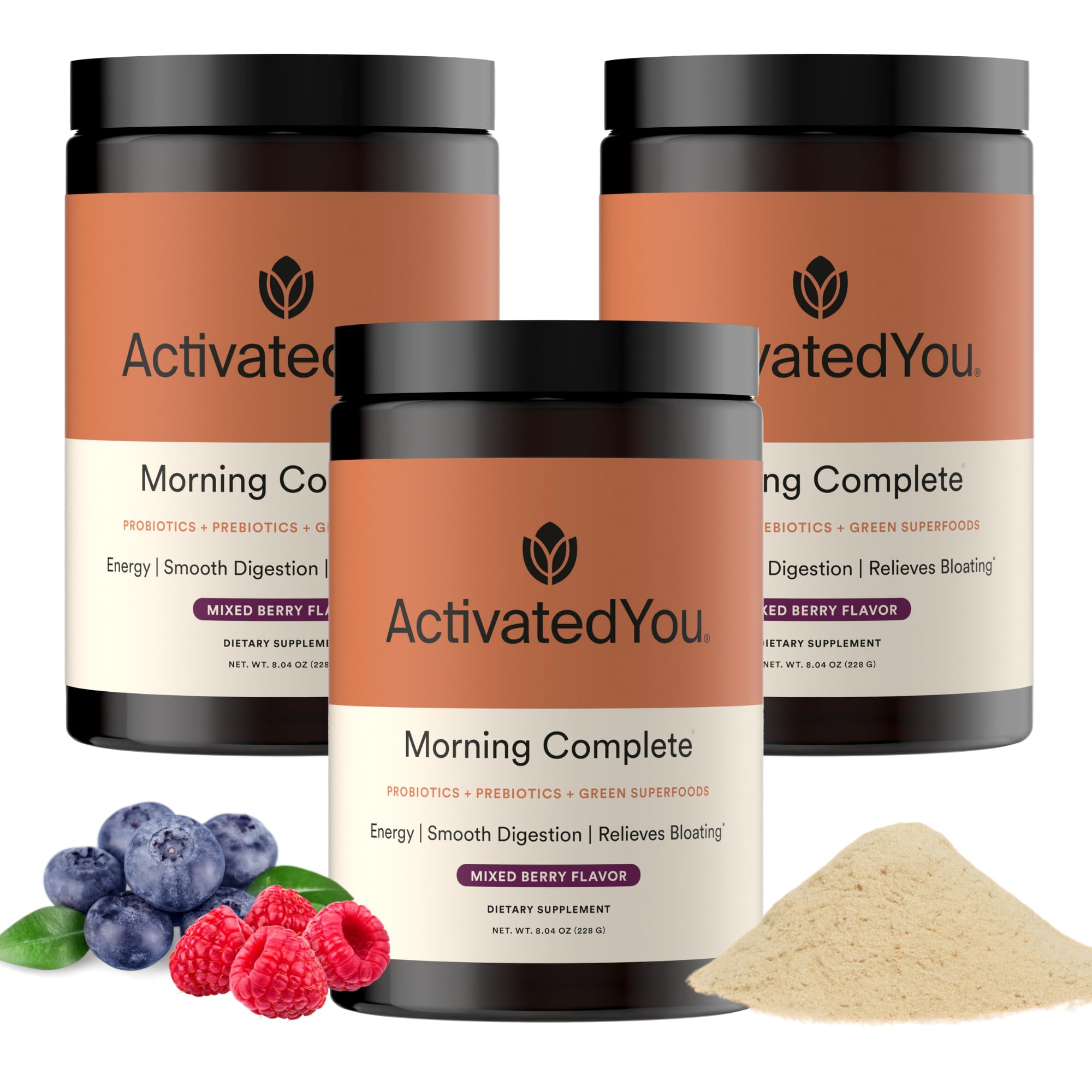 ACTIVATEDYOU Morning Complete Super Greens Powder Drink Mix - Gut Health Boost with Prebiotics, Probiotics, & Antioxidants - 10 Billion CFUs, Mixed Berry Flavor - Greens Superfood Powder - 3 Pack ACTIVATEDYOU uk supplements