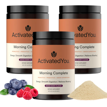 ACTIVATEDYOU Morning Complete Super Greens Powder Drink Mix - Gut Health Boost with Prebiotics, Probiotics, & Antioxidants - 10 Billion CFUs, Mixed Berry Flavor - Greens Superfood Powder - 3 Pack ACTIVATEDYOU uk supplements