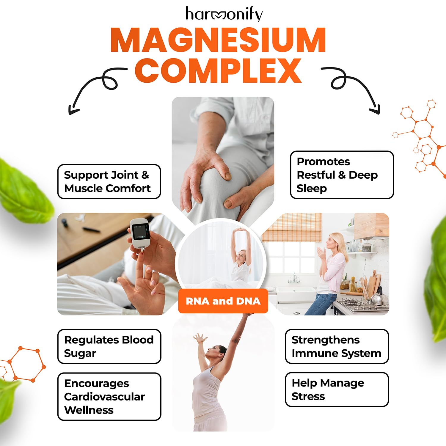 HARMONIFY Magnesium Glycinate Citrate Malate Aspartate Gluconate, 5 in 1 Formula, 120 Purified Veggie Capsule, 1000 mg, Gluten Free, Non-GMO, 60 Days Serving HARMONIFY uk supplements