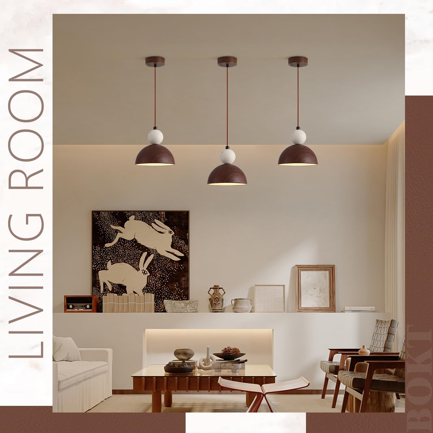 BOKT Wabi Sabi Pendant Light Nordic LED Ceiling Hanging Light Modern Natural Stone Pendant Light Adjustable Dimmable Walnut Mini Chandelier for Dining Room Living Room BOKT uk supplements