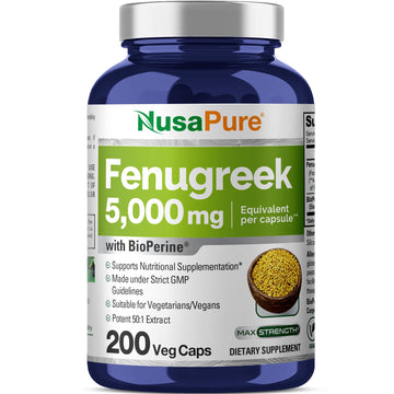 NusaPure Fenugreek Capsules, 50:1 Extract, 100 mg Equivalent to 5,000mg, 200 Veggie Caps, Non-GMO, Vegan NusaPure uk supplements