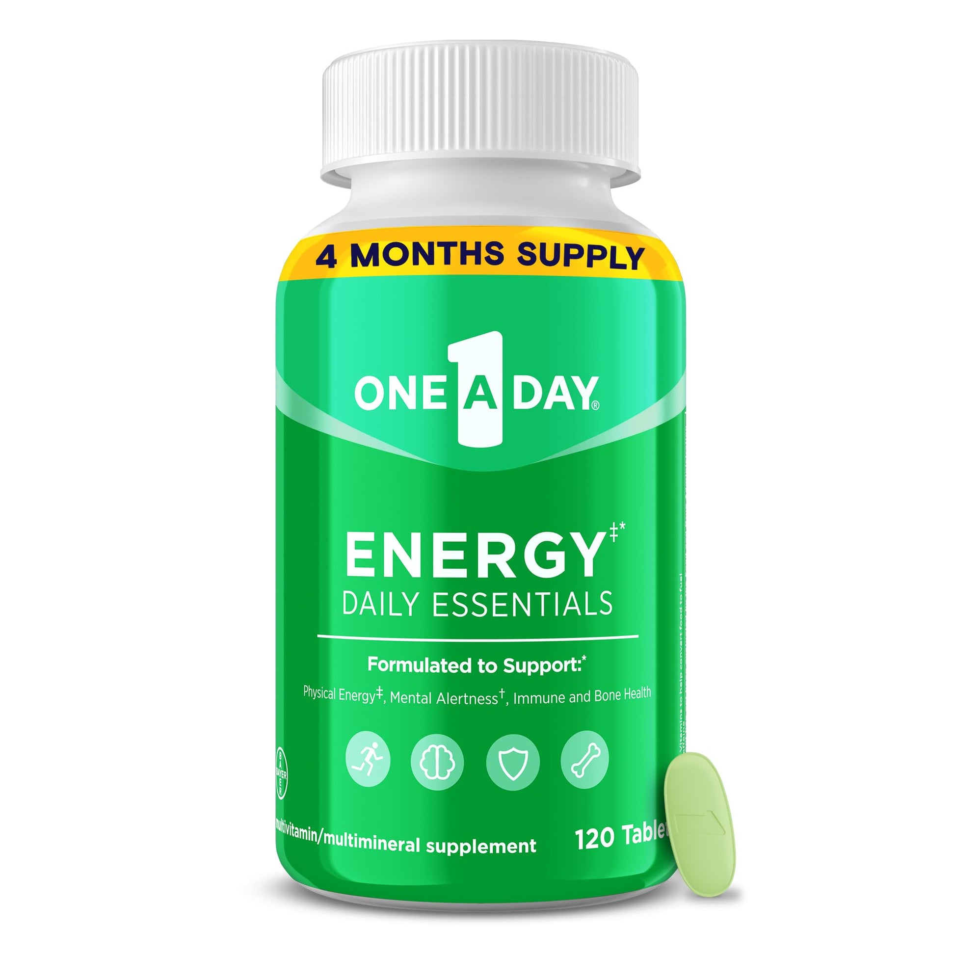 One A Day Energy Daily Essentials Multivitamin, Energy Supplement to Support Mental Alertness and Immune Health with Vitamins A C, D, E, Zinc and Caffeine, 120 Count ONE A DAY uk supplements