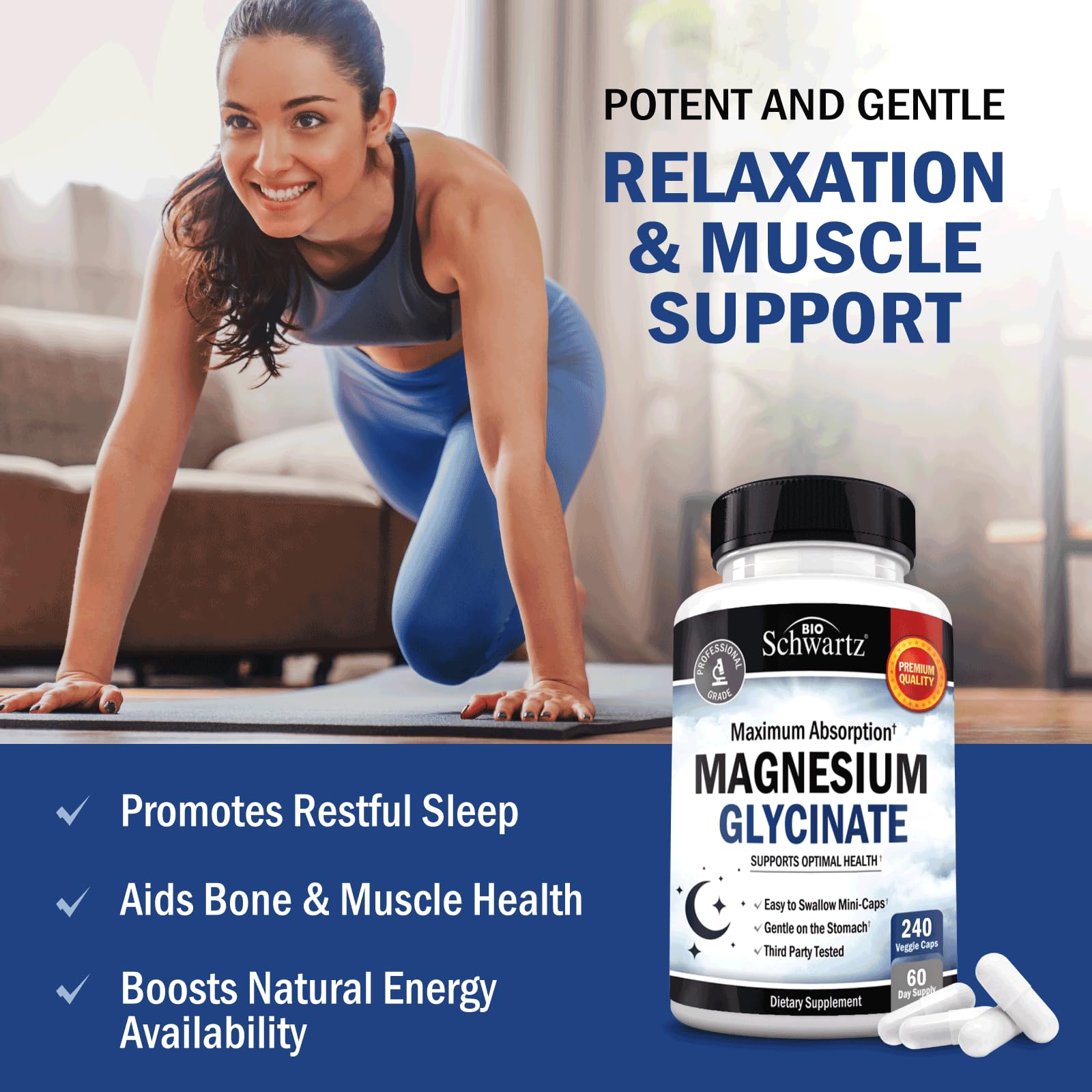 BioSchwartz Magnesium Glycinate 500mg Capsules (240 Mini Caps) Maximum Absorption Magnesium Supplement for Healthy Nerves Muscles Heart Mood and Sleep Support (Vegan, Gluten-Free, Non-GMO) BioSchwartz uk supplements