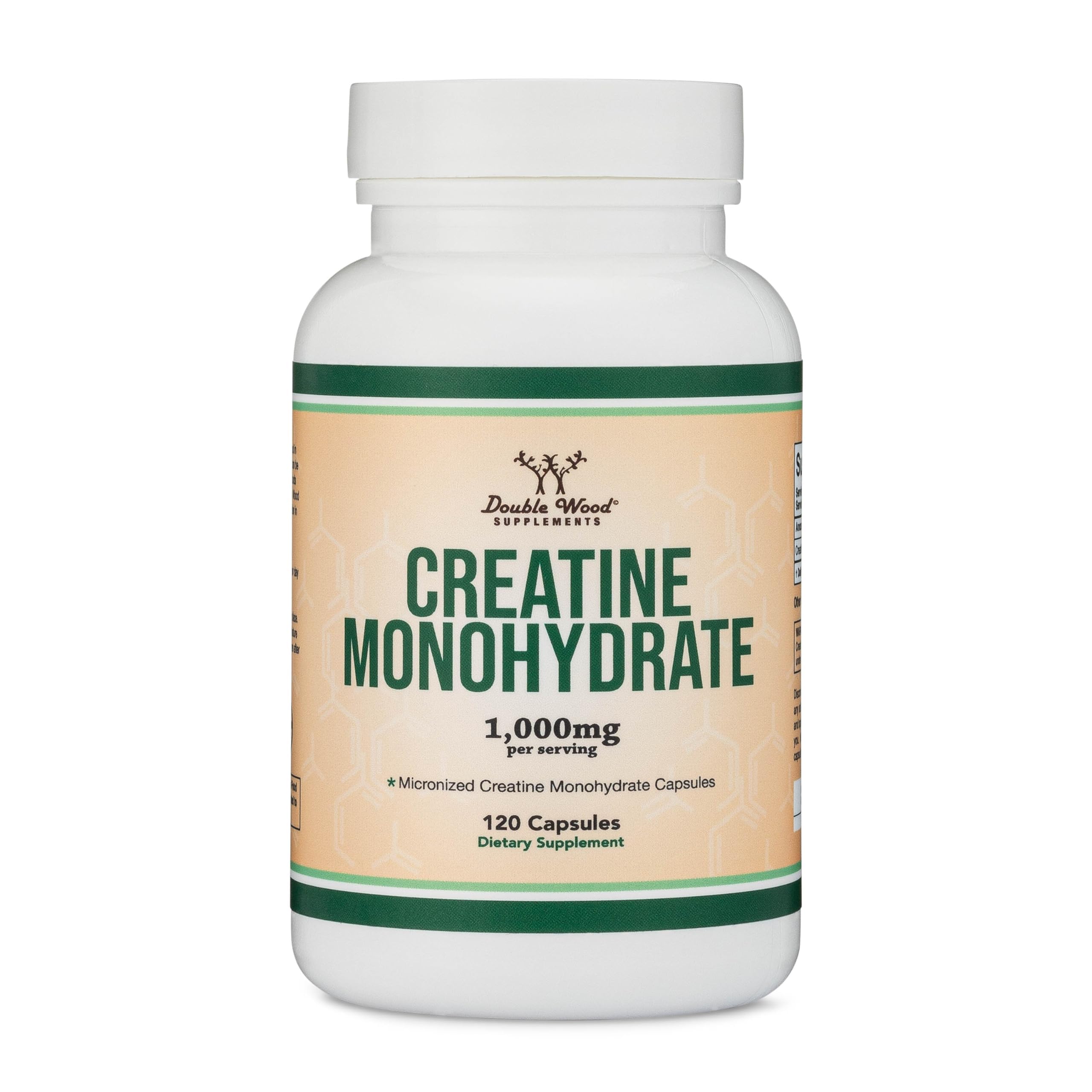 Creatine Monohydrate Capsules - 1g per Serving, 120 Count - No Fillers, Vegan Safe, Non-GMO, Gluten Free by Double Wood Double Wood Supplements uk supplements