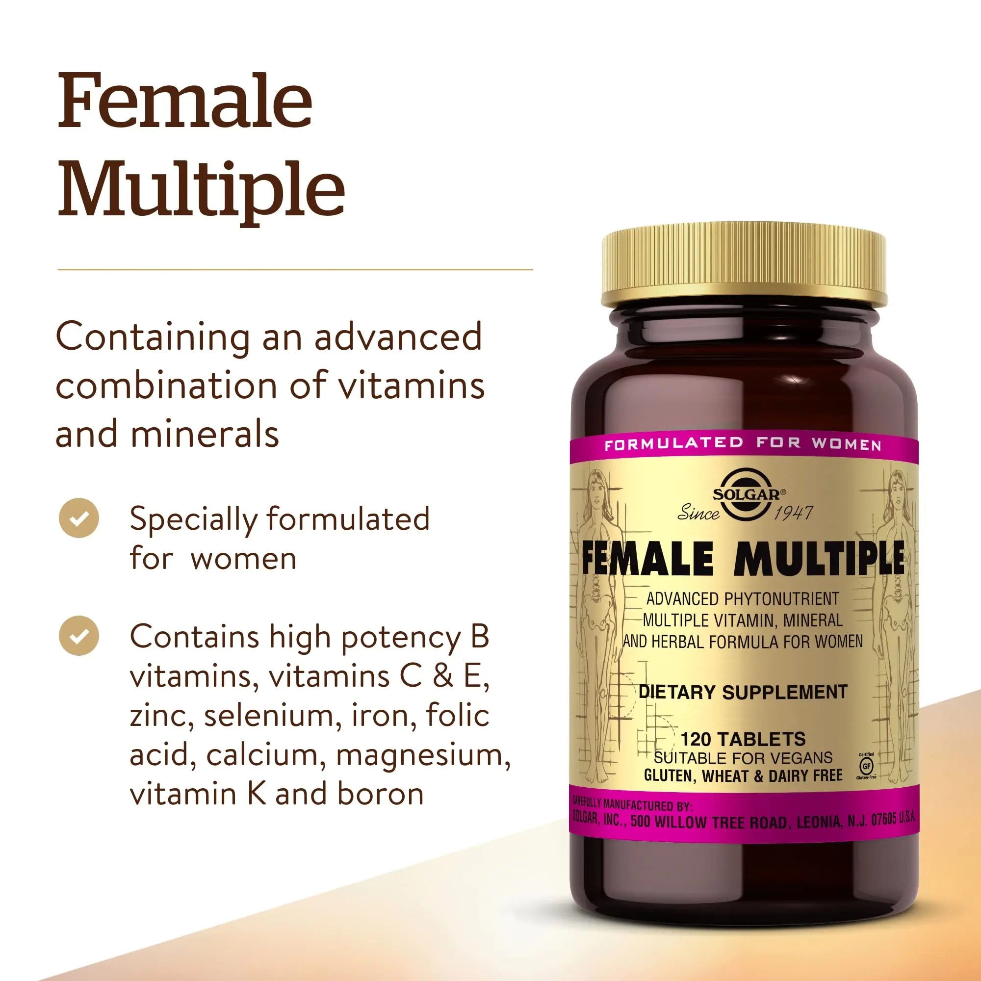 Solgar Female Multiple, 120 Tablets - Multivitamin, Mineral & Herbal Formula for Women - Advanced Phytonutrient Solgar uk supplements