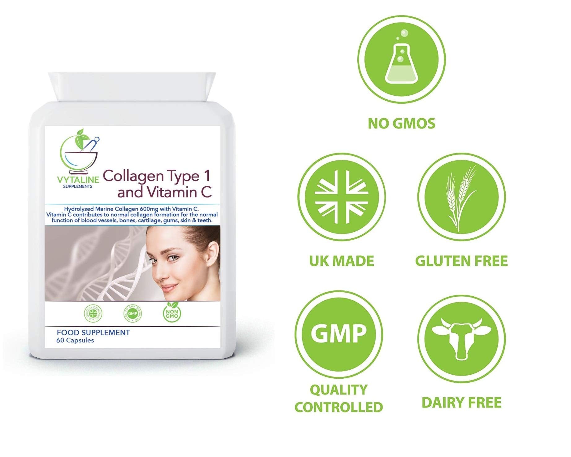 Marine Collagen Supplement for Women with Vitamin C - High Strength 600mg of Pure Hyaluronic VYTALINE uk supplements