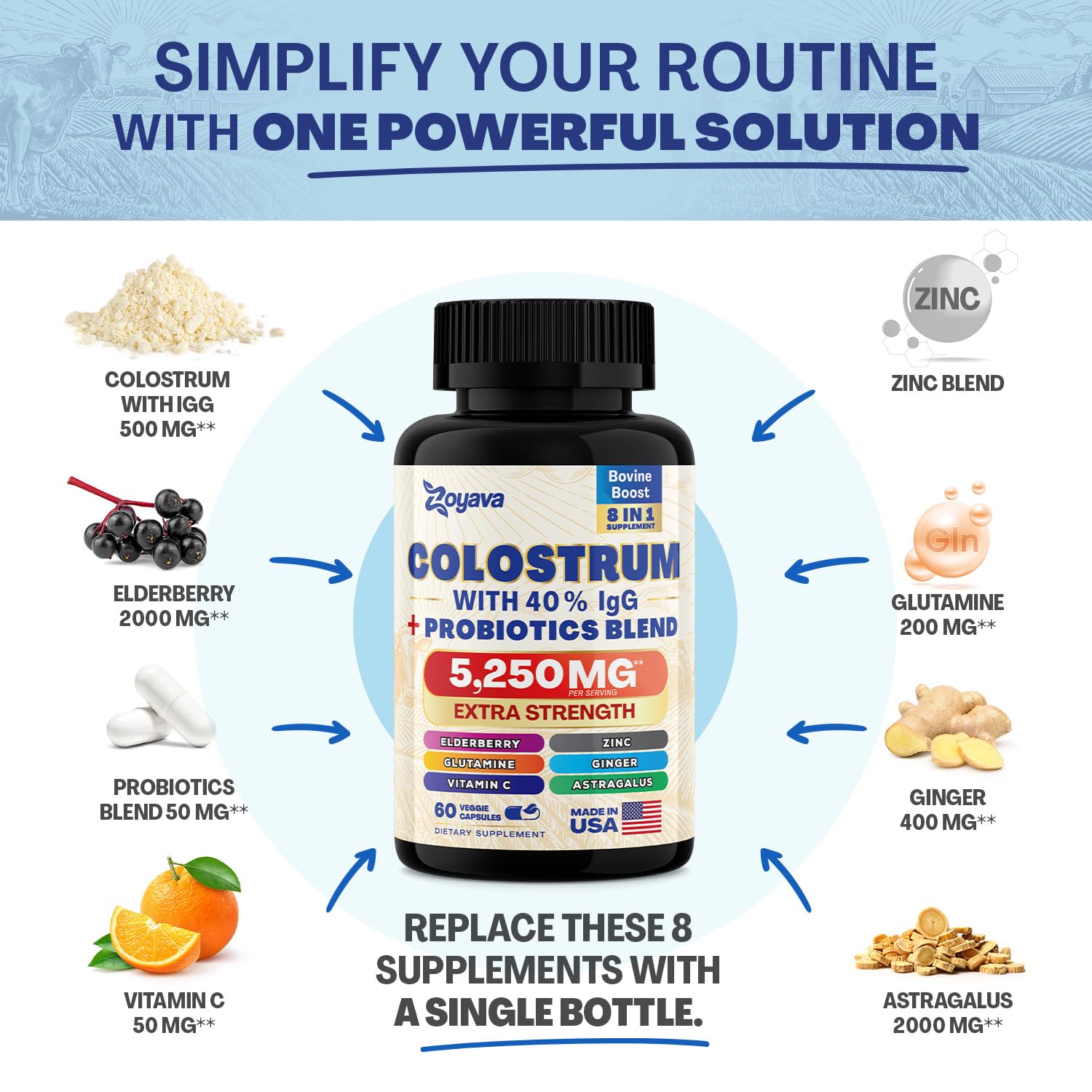 Bovine Colostrum Supplement Capsules 5250 MG, Grass Fed Cow Colostrum Zoyava uk supplements