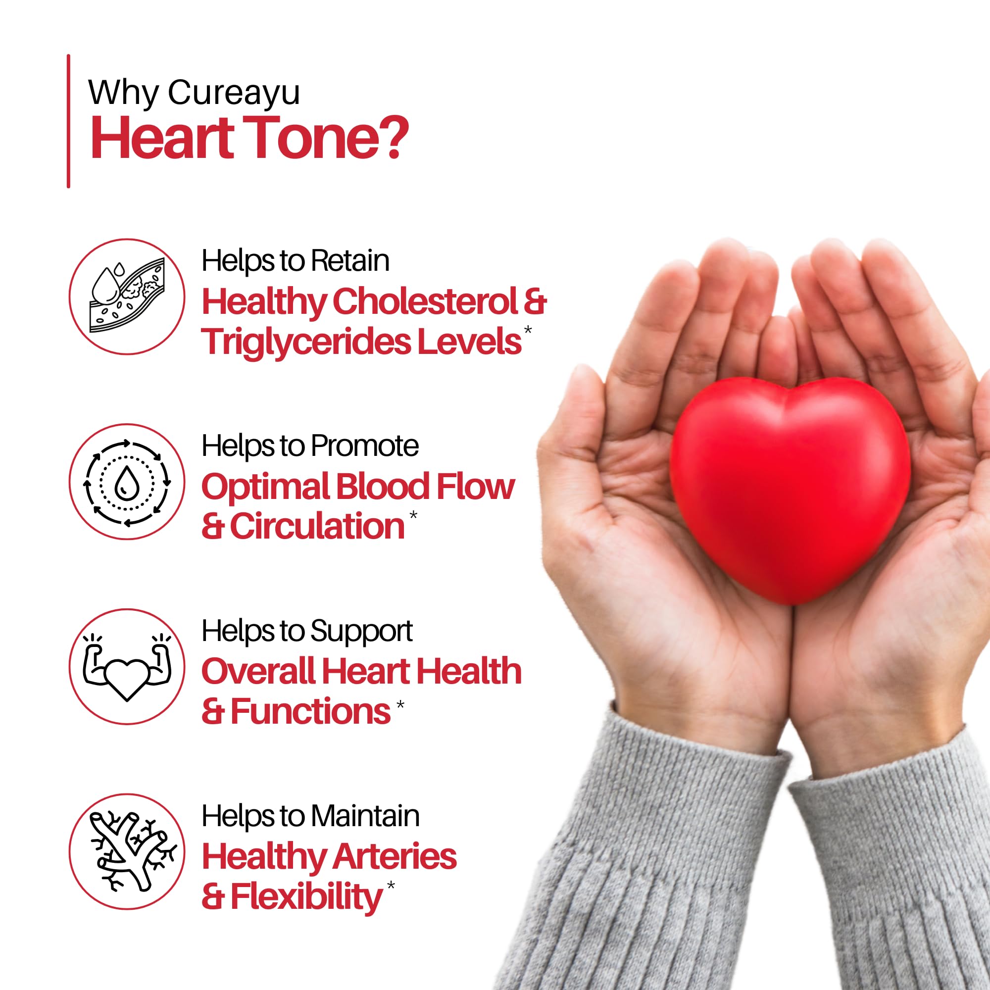 Cureayu Heart Tone Capsules | Natural Heart Health Supplement | Supports Healthy Cholesterol & Triglycerides Levels | with Arjuna, Pushkarmool + 8 Other Herbs | 90 Capsules Cureayu uk supplements