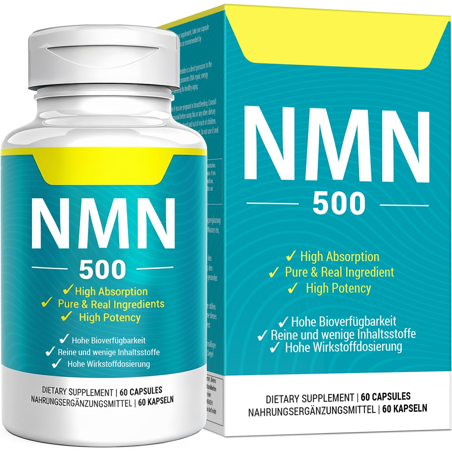 Vegan NMN Supplement 500mg, Higher Absorption - 99% Pure NMN (Nicotinamide Mononucleotide)for NAD+, Cellular Energy Immune Muscle, Anti-Aging & Longevity, Stabilized NMN - 60 Capsules (60 Days Supply) Nivantav uk supplements