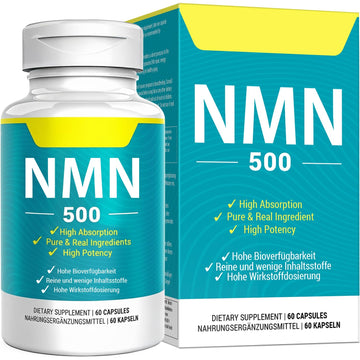 Vegan NMN Supplement 500mg, Higher Absorption - 99% Pure NMN (Nicotinamide Mononucleotide)for NAD+, Cellular Energy Immune Muscle, Anti-Aging & Longevity, Stabilized NMN - 60 Capsules (60 Days Supply) Nivantav uk supplements