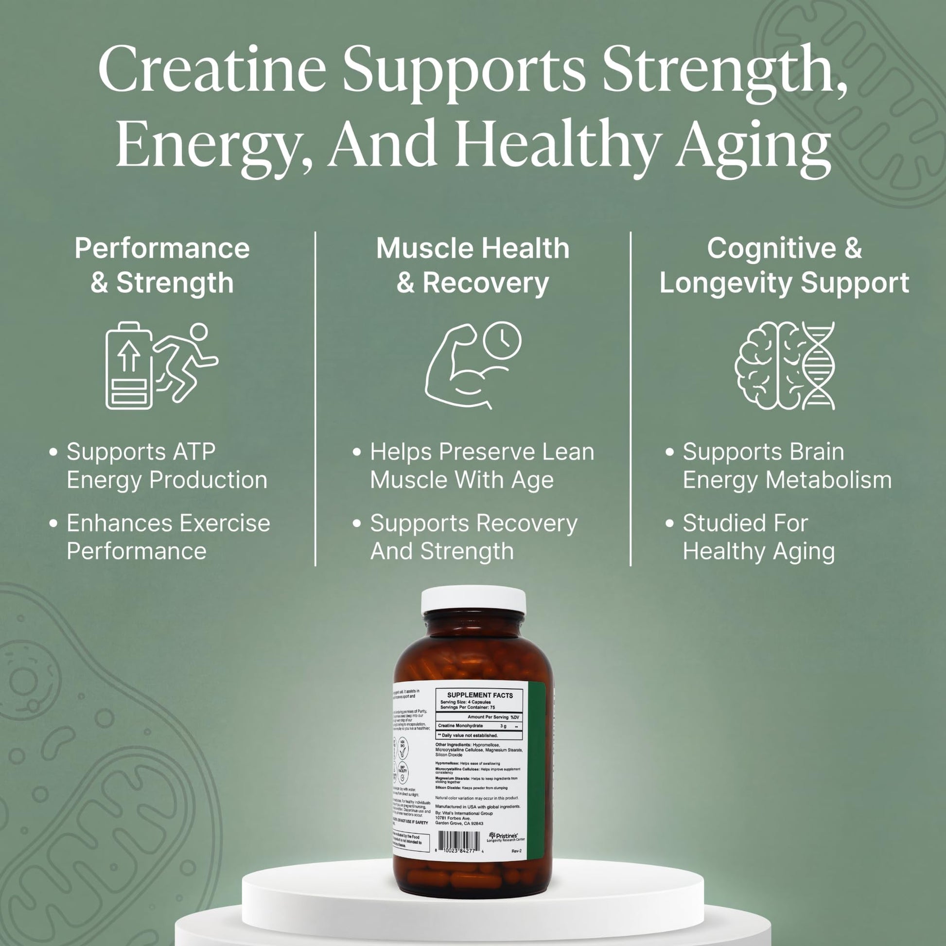 PRISTINE'S Creatine Monohydrate Capsules for Women & Men - NSF Certified 75 Day Supply 3G Muscle Growth Support Supplement - Cognitive & Athletic Performance Support - Enhanced Recovery PRISTINE'S uk supplements