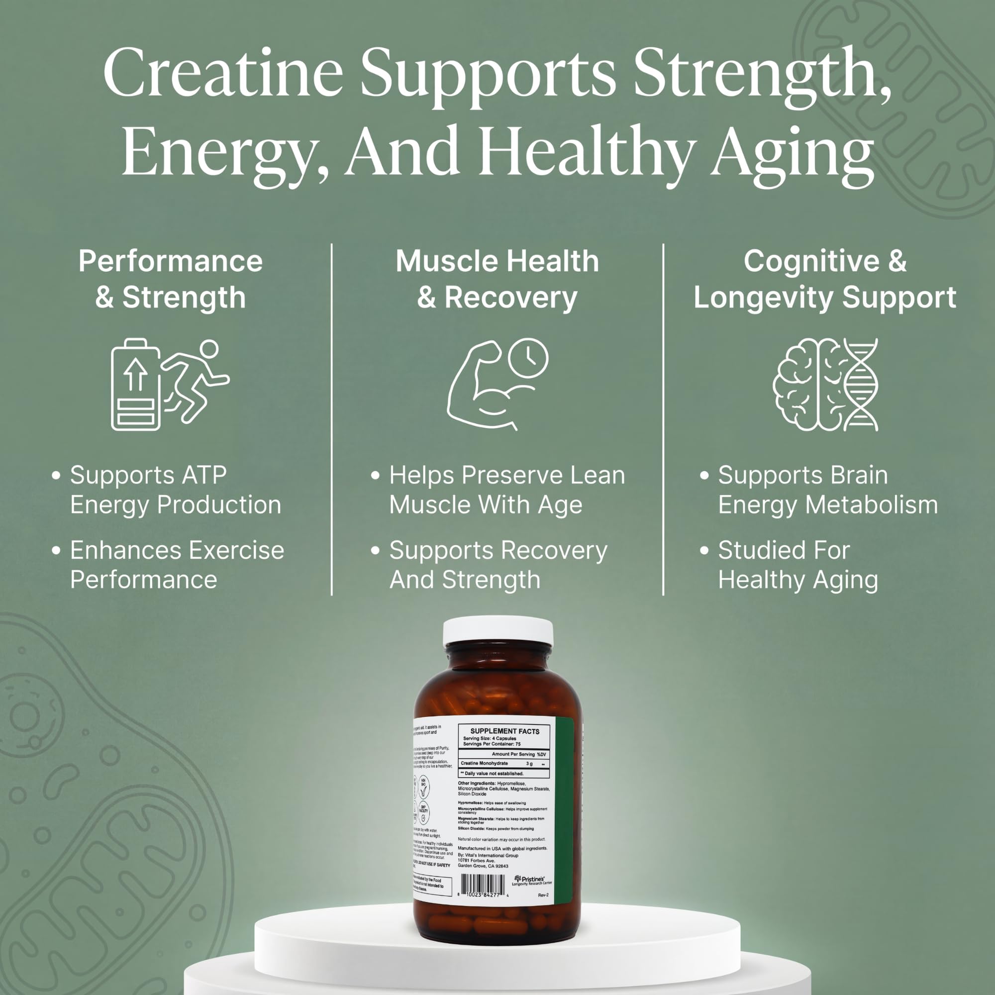 PRISTINE'S Creatine Monohydrate Capsules for Women & Men - NSF Certified 75 Day Supply 3G Muscle Growth Support Supplement - Cognitive & Athletic Performance Support - Enhanced Recovery PRISTINE'S uk supplements