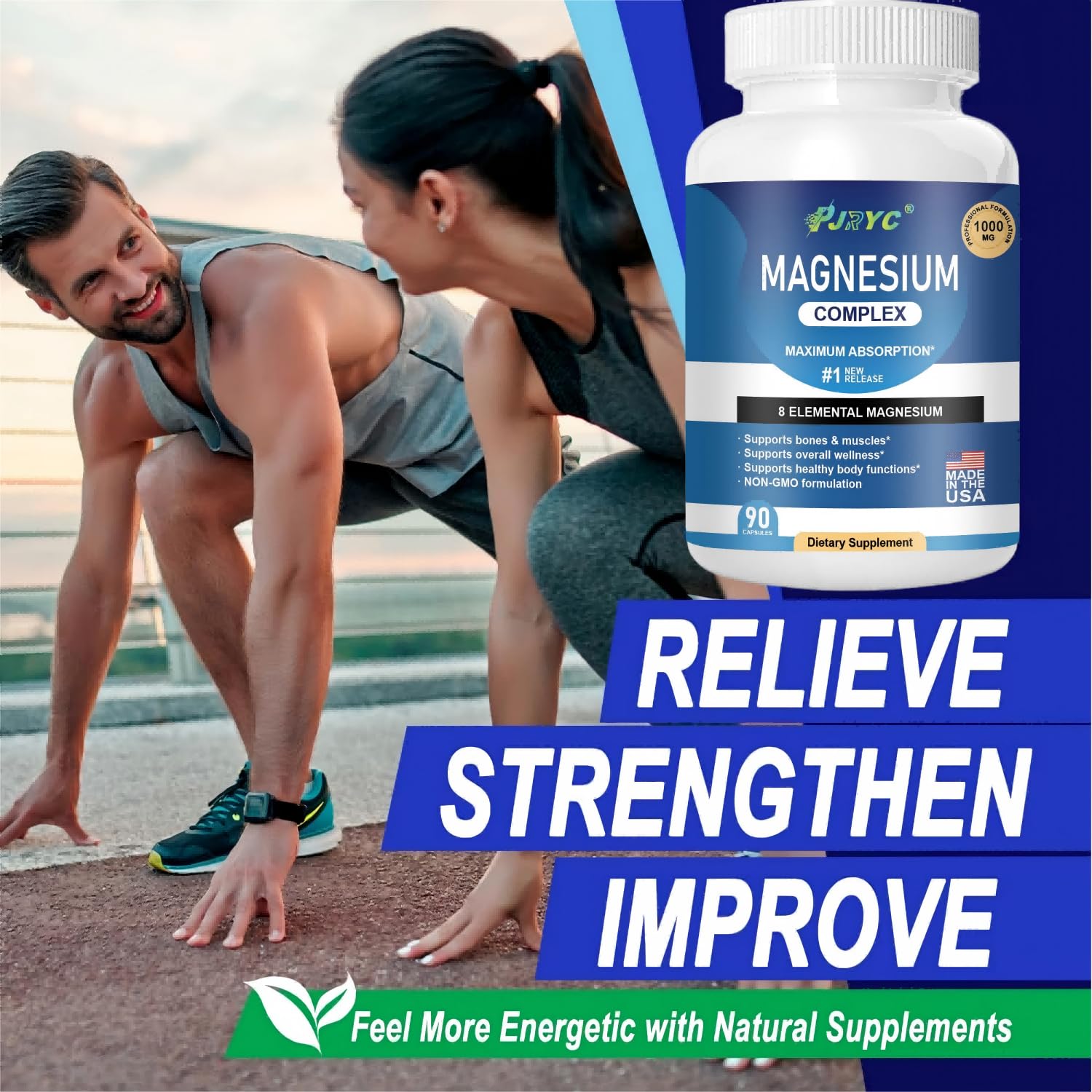 Magnesium Complex Supplement - 1000mg with 8 Magnesium Forms: Glycinate, Citrate, Malate, Taurate & Orotate - Supports Muscle Function, Bone Strength & Relaxation - Vegan, Non-GMO - 180 Capsules PJRYC uk supplements