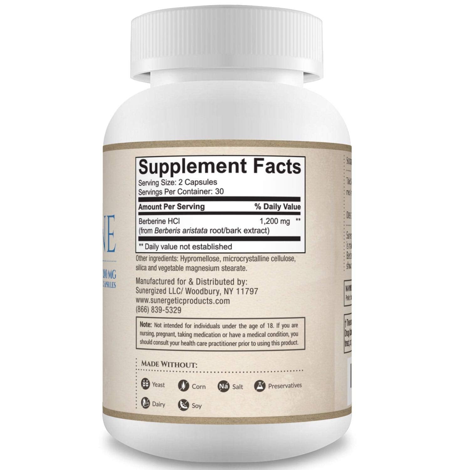 Premium Berberine Supplement - 1200mg of Berberine Per Serving - Berberine HCL Sunergetic uk supplements