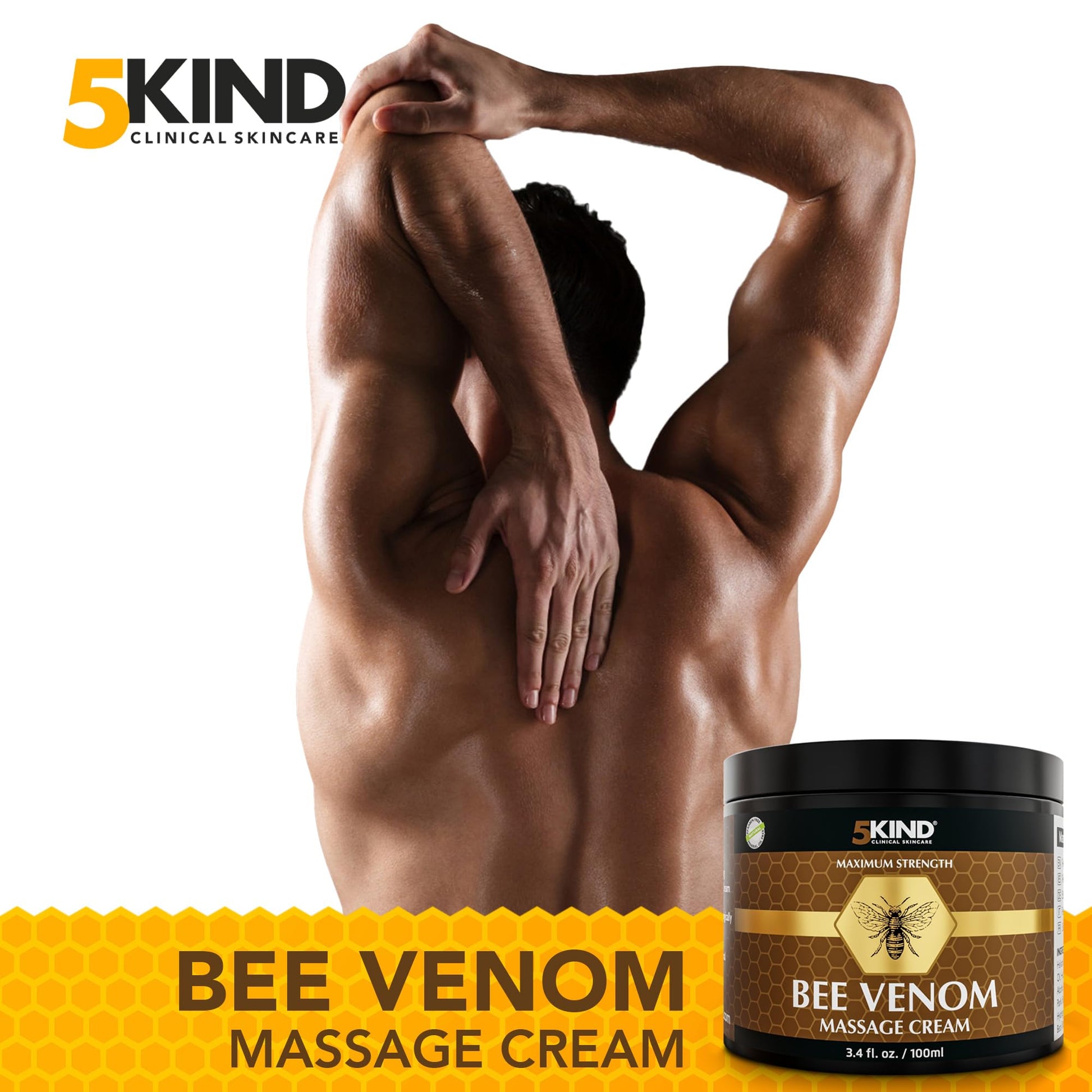 5kind Maximum Strength Bee Venom Cream - Naturally Massage Joints & Muscles, Lower Back, Knee, Neck, Shoulder, Hip & Feet - Responsibly Sourced Premium Bee Venom Cream 3.4 Fl Oz 5kind clinical skincare uk supplements