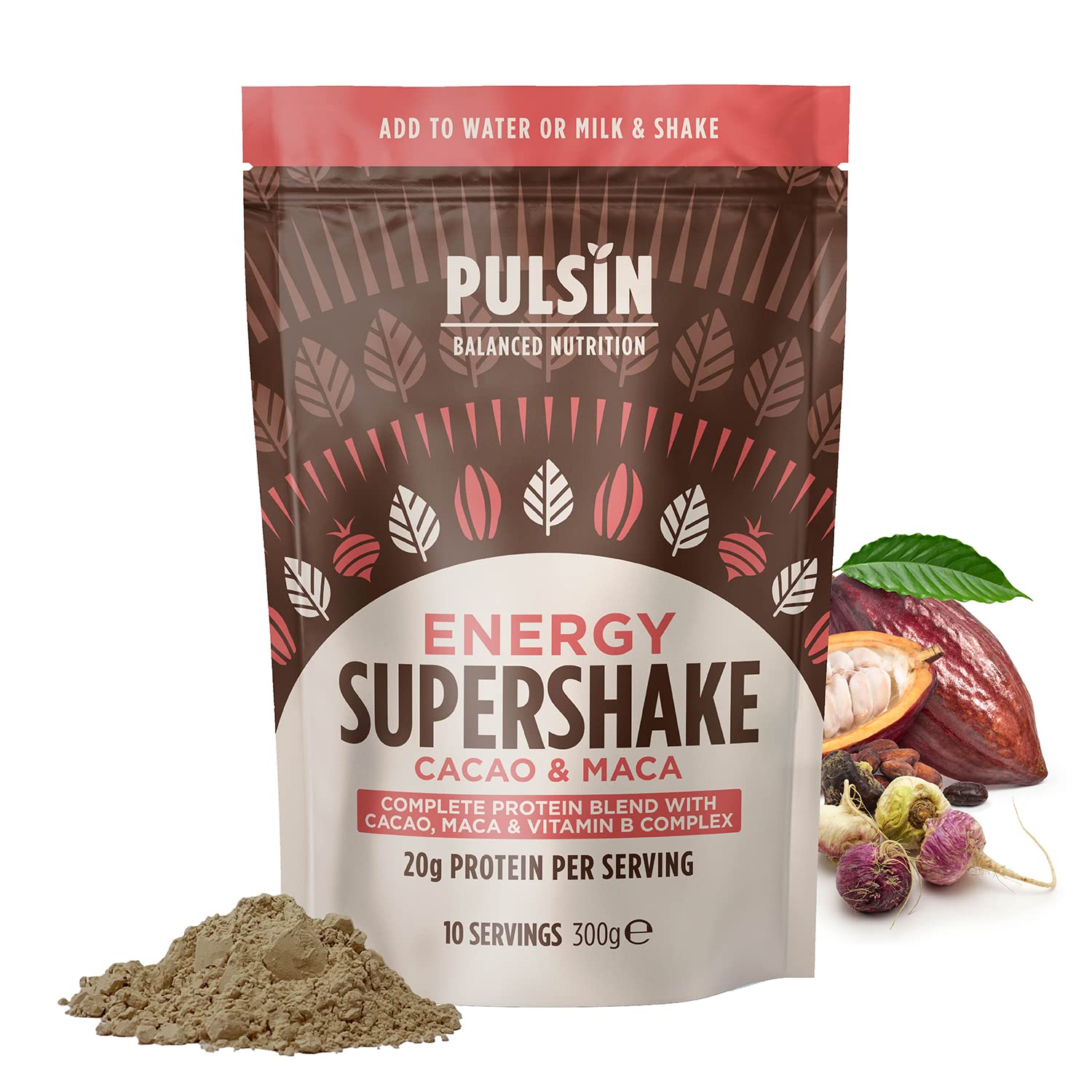 Pulsin - Cacao & Maca Vegan Supershake - 300g - Plant Based Vegan Energy Support Protein Powder Pulsin uk supplements