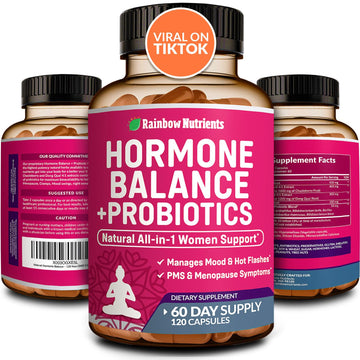 Hormone Balance + Probiotics for Women- Natural Menopause Relief, Weight Management, Bloating, Hot Flashes, PMS | Organic Maca, Chasteberry, Dong Quai & Black Cohosh | Non GMO |120 V Capsules Rainbow Nutrients, LLC uk supplements