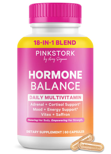 Pink Stork Hormone Balance Multivitamin for Women | 18-in-1 Vitex, Saffron, Ashwagandha, Magnesium | Mood, Energy, Cortisol, Adrenal Support | PMS, Perimenopause Support | 60 Vegan Capsules Pink Stork uk supplements