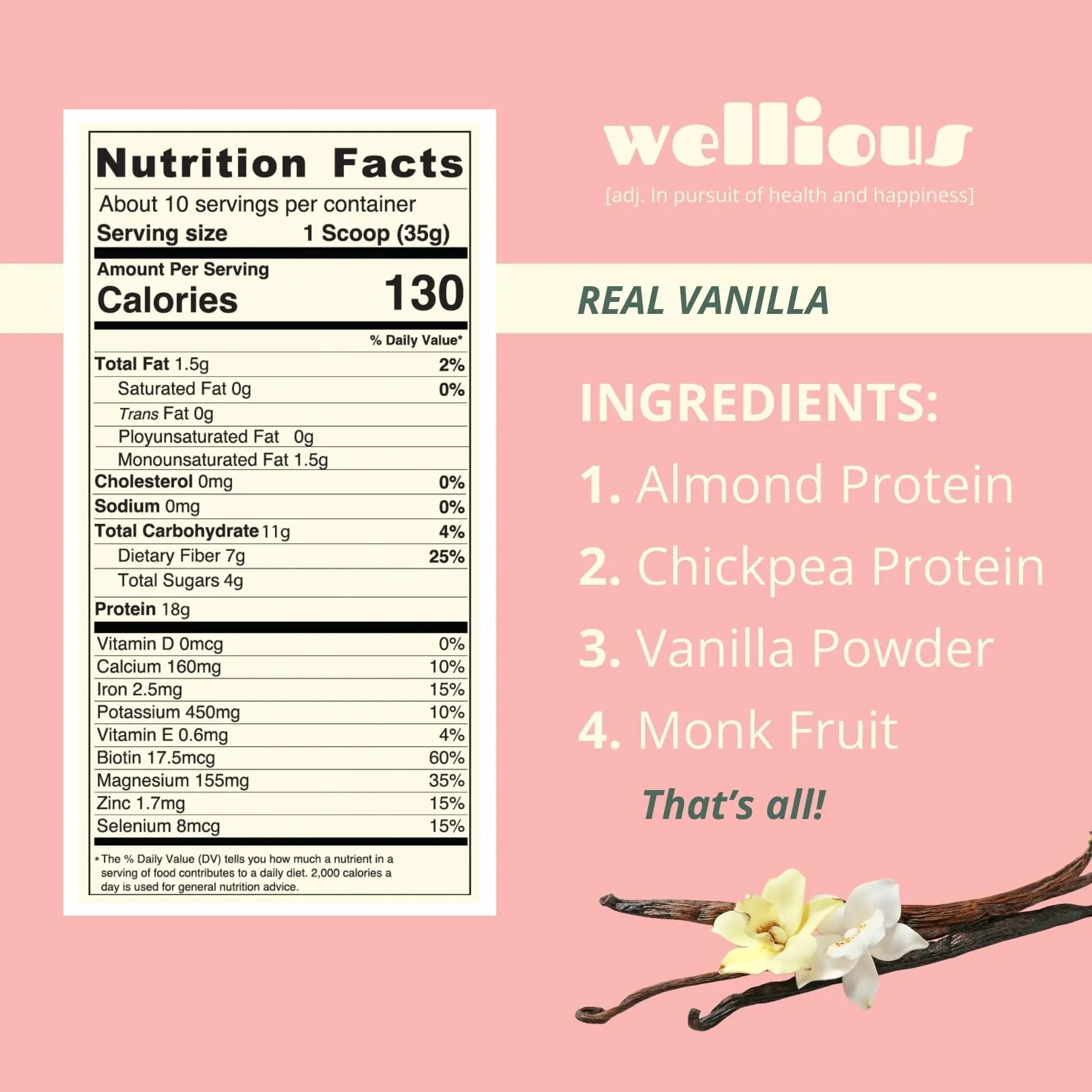 wellious Almond Protein Powder (Vanilla) - 18 Grams of Pure Healthiest Vegan Protein for Women & Men - Perfect Soy-Free & Smooth Gut Friendly Protein Powder for Sports Nutrition wellious uk supplements