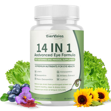EVERVISION 14 in 1 Advanced Eye Formula, Eye Vitamin and Mineral Supplement with Zinc, Lutein, Zeaxanthin & Bilberry Extract, 60ct EVERVISION uk supplements