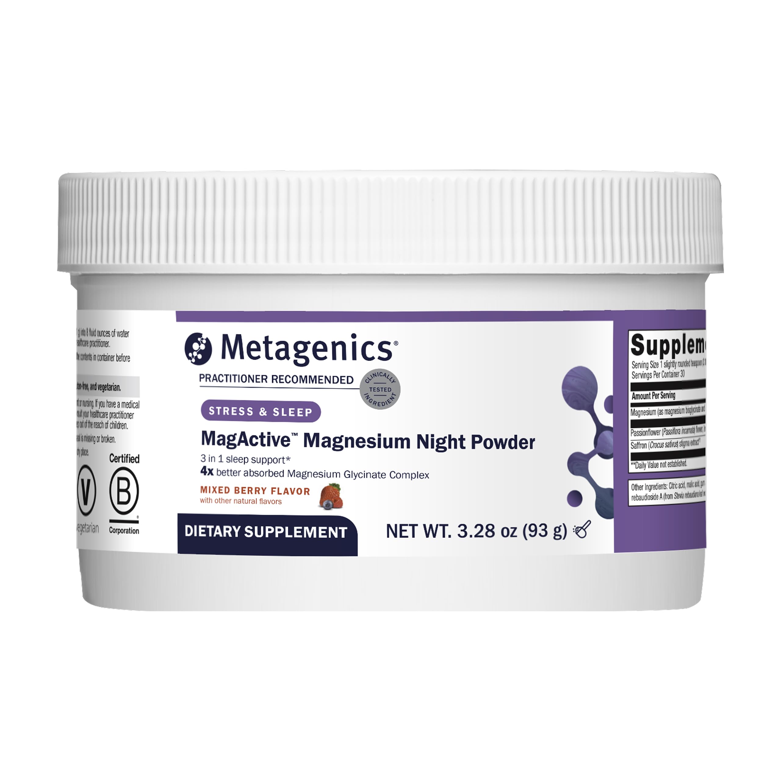Metagenics MagActive Magnesium Night Powder - Sleep Support Supplement - Aids Healthy Sleep-Wake Cycle - Contains Magnesium, Passionflower & Saffron - Melatonin Free - 93 g, Mixed Berry Flavor Metagenics uk supplements